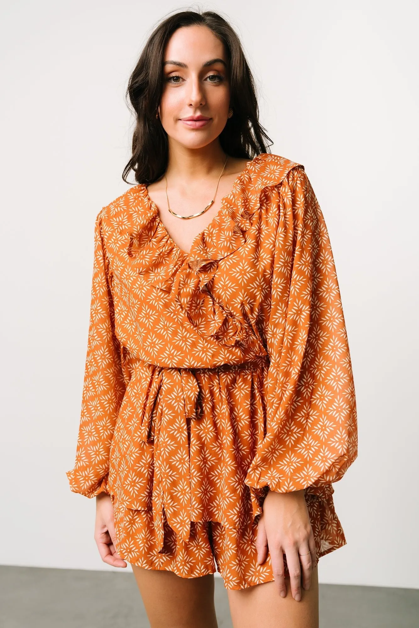 Denali Ruffle Mini Dress | Amber Print sold by Baltic Born product image thumbnail 2