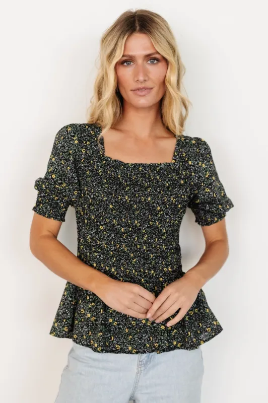 Felice Smocked Top | Black Print sold by Baltic Born