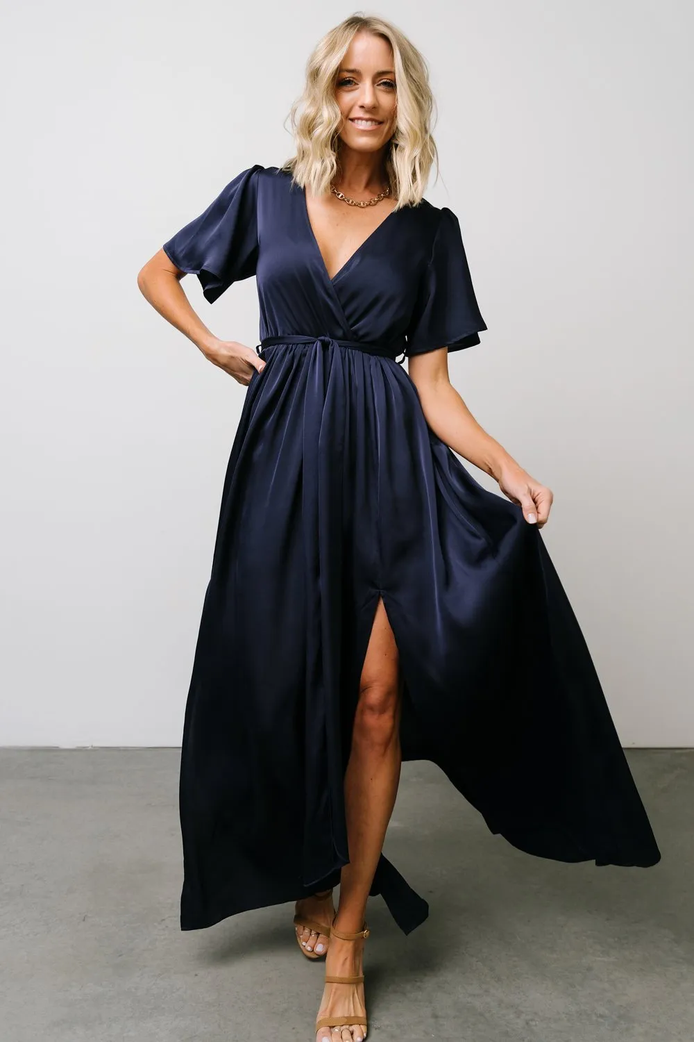 Sicily Satin Maxi Dress | Navy sold by Baltic Born product image thumbnail 5
