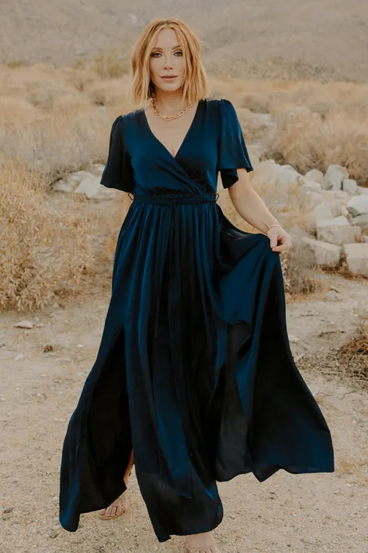 Sicily Satin Maxi Dress | Navy sold by Baltic Born