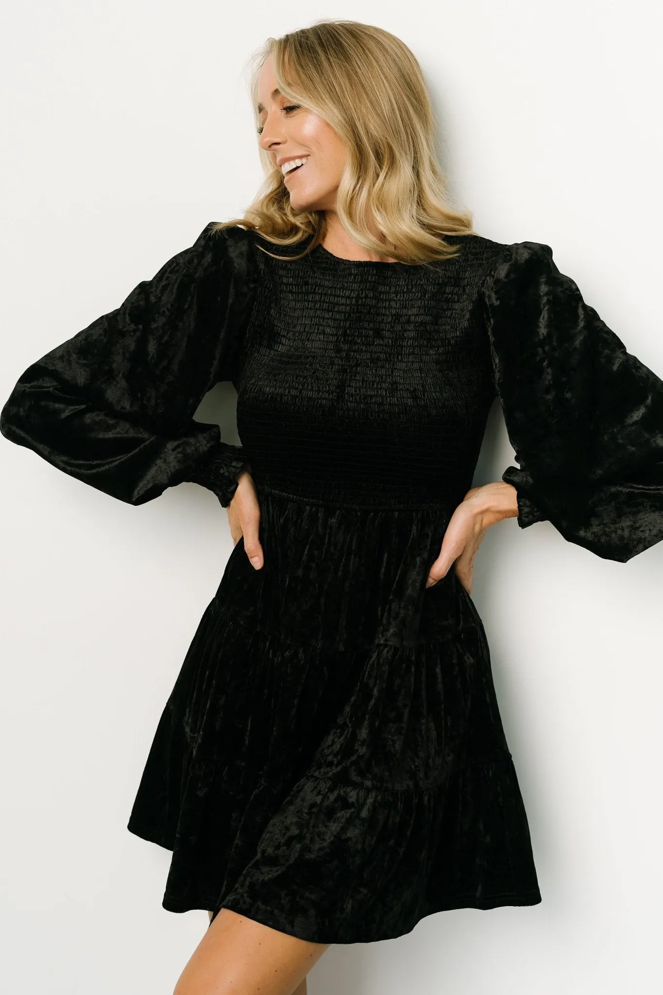 Kele Crushed Velvet Mini Dress | Black sold by Baltic Born product image thumbnail 2