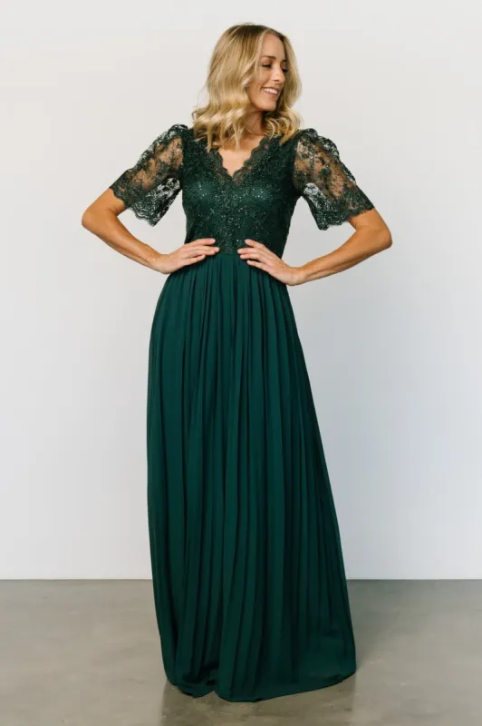 Josephine Pleated Maxi Dress | Dark Green sold by Baltic Born
