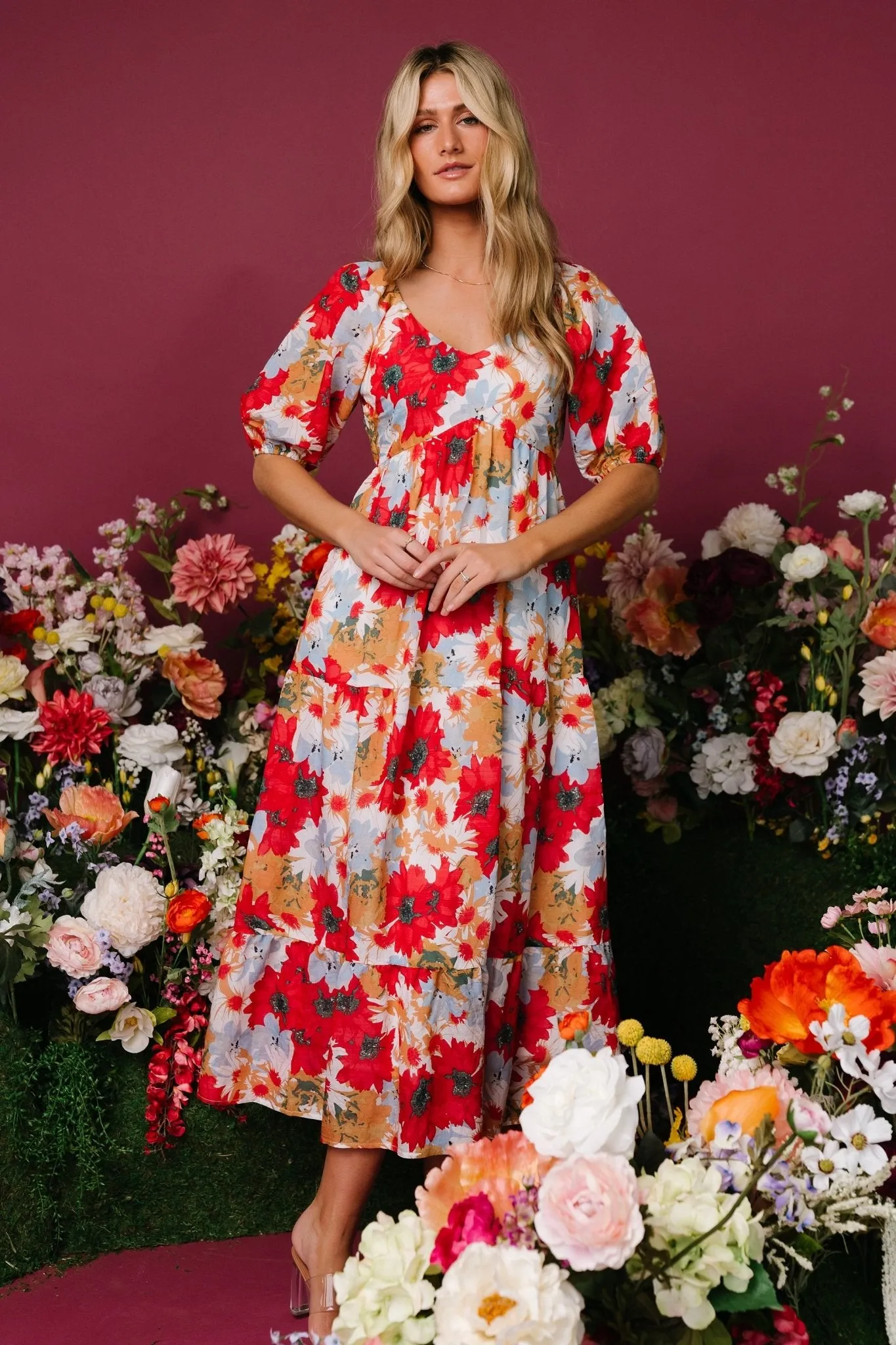 Denton Midi Dress | Red Multi sold by Baltic Born