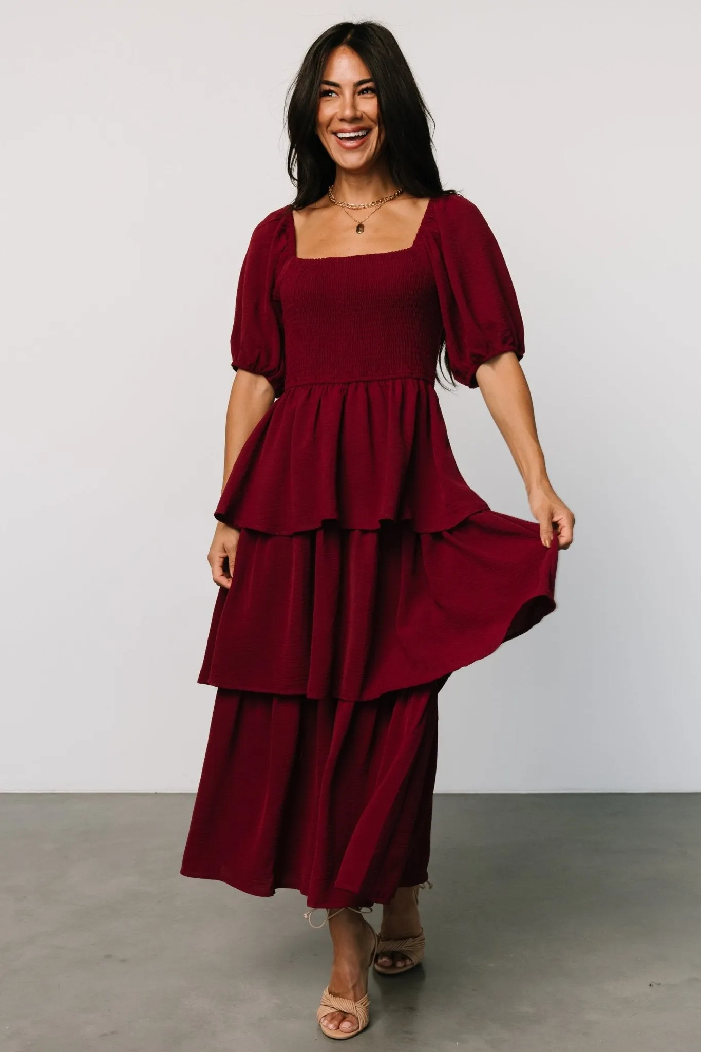 Ashbourne Tiered Dress | Burgundy sold by Baltic Born product image thumbnail 5