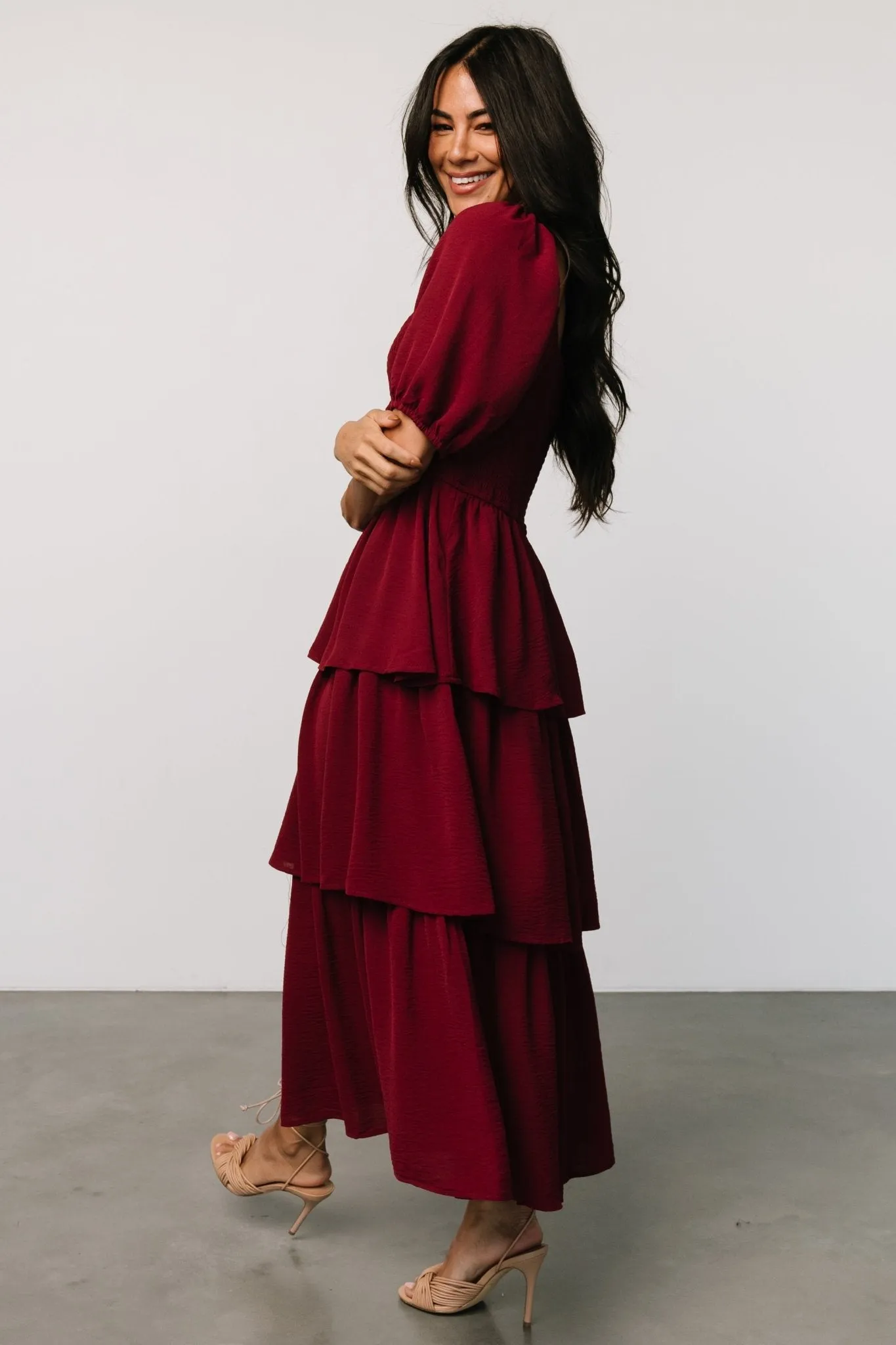 Ashbourne Tiered Dress | Burgundy sold by Baltic Born product image thumbnail 3