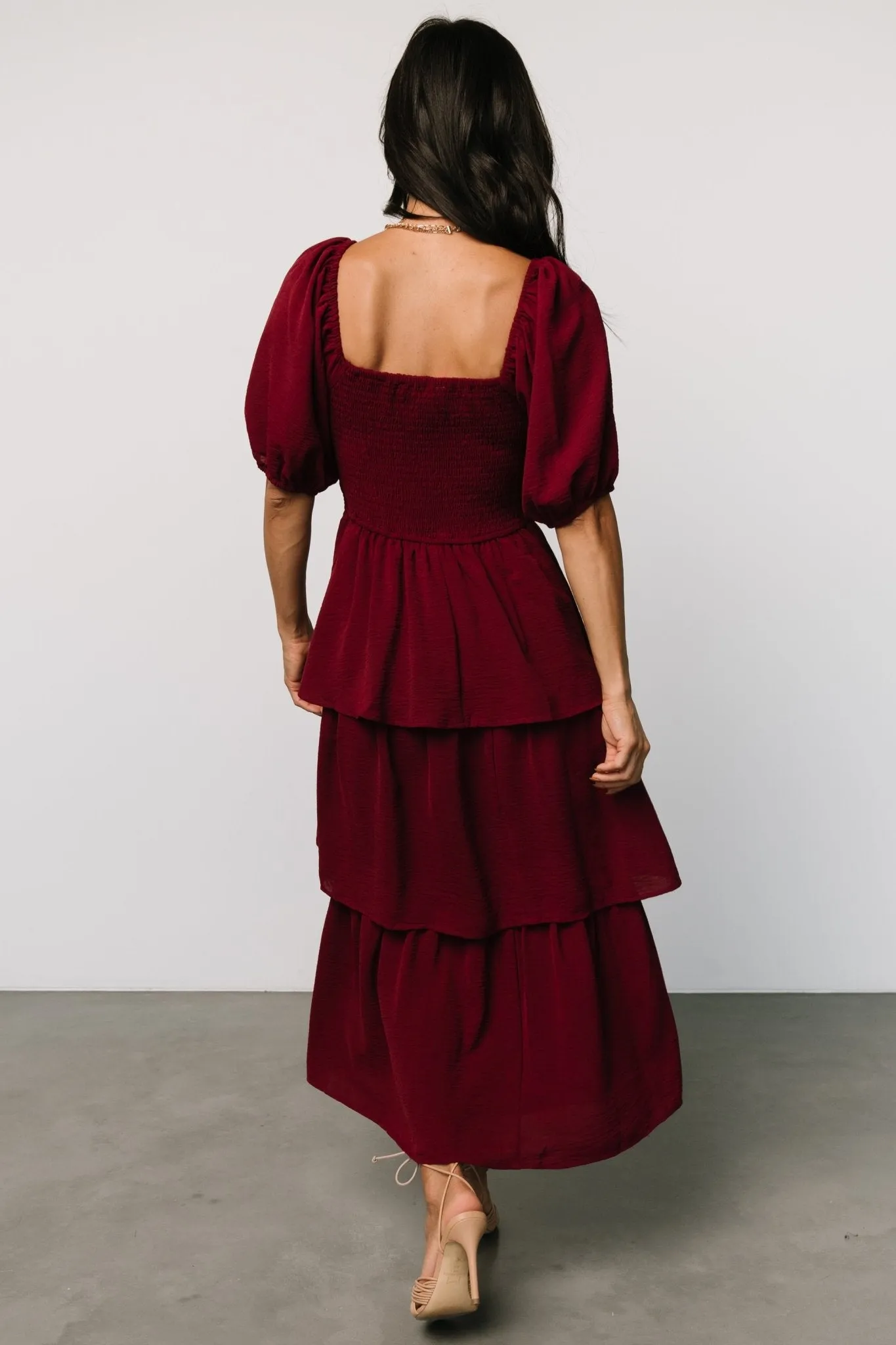 Ashbourne Tiered Dress | Burgundy sold by Baltic Born product image thumbnail 4