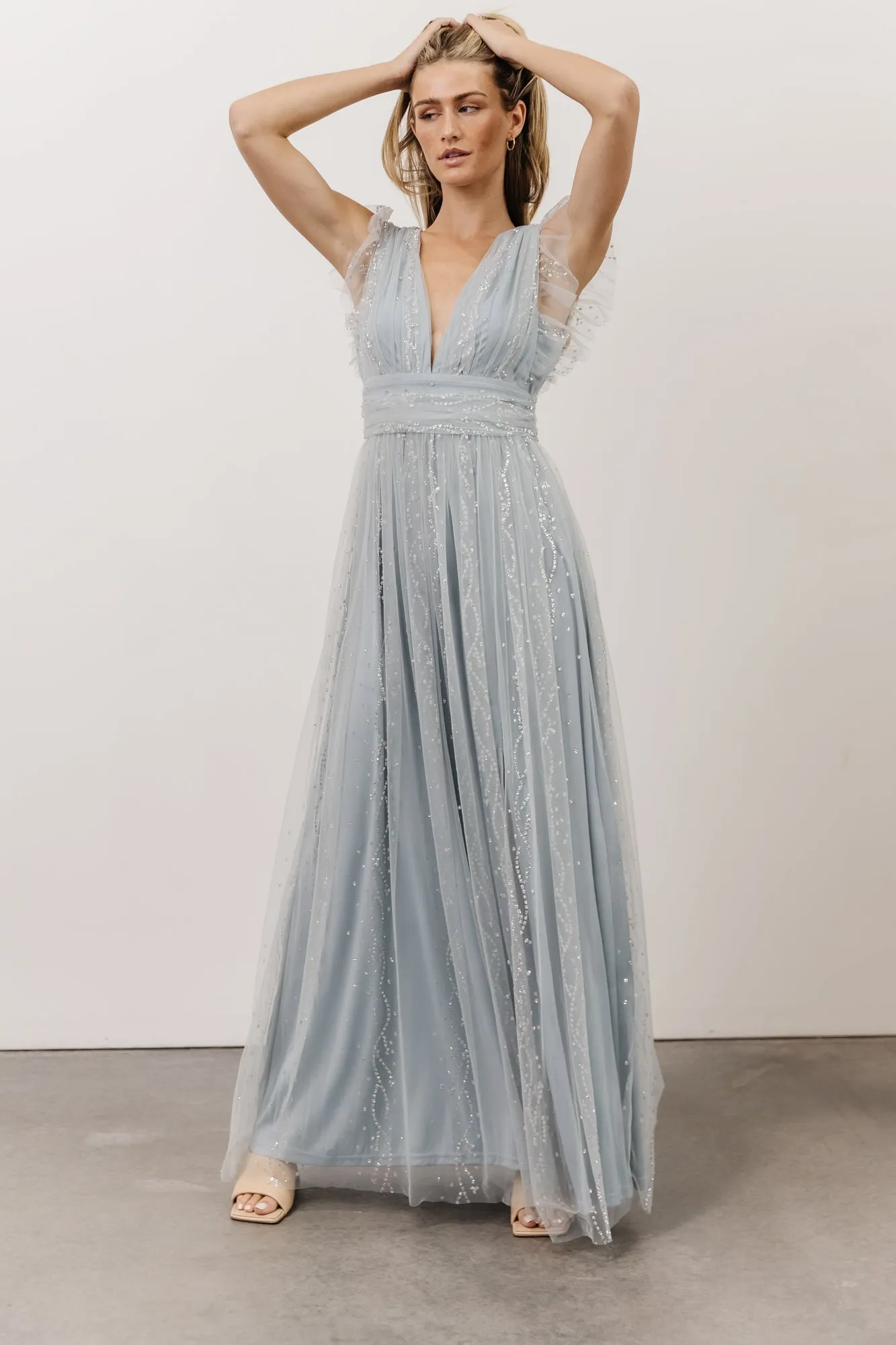 Annika Sequin Mesh Maxi Dress | Dusty Blue sold by Baltic Born product image thumbnail 4