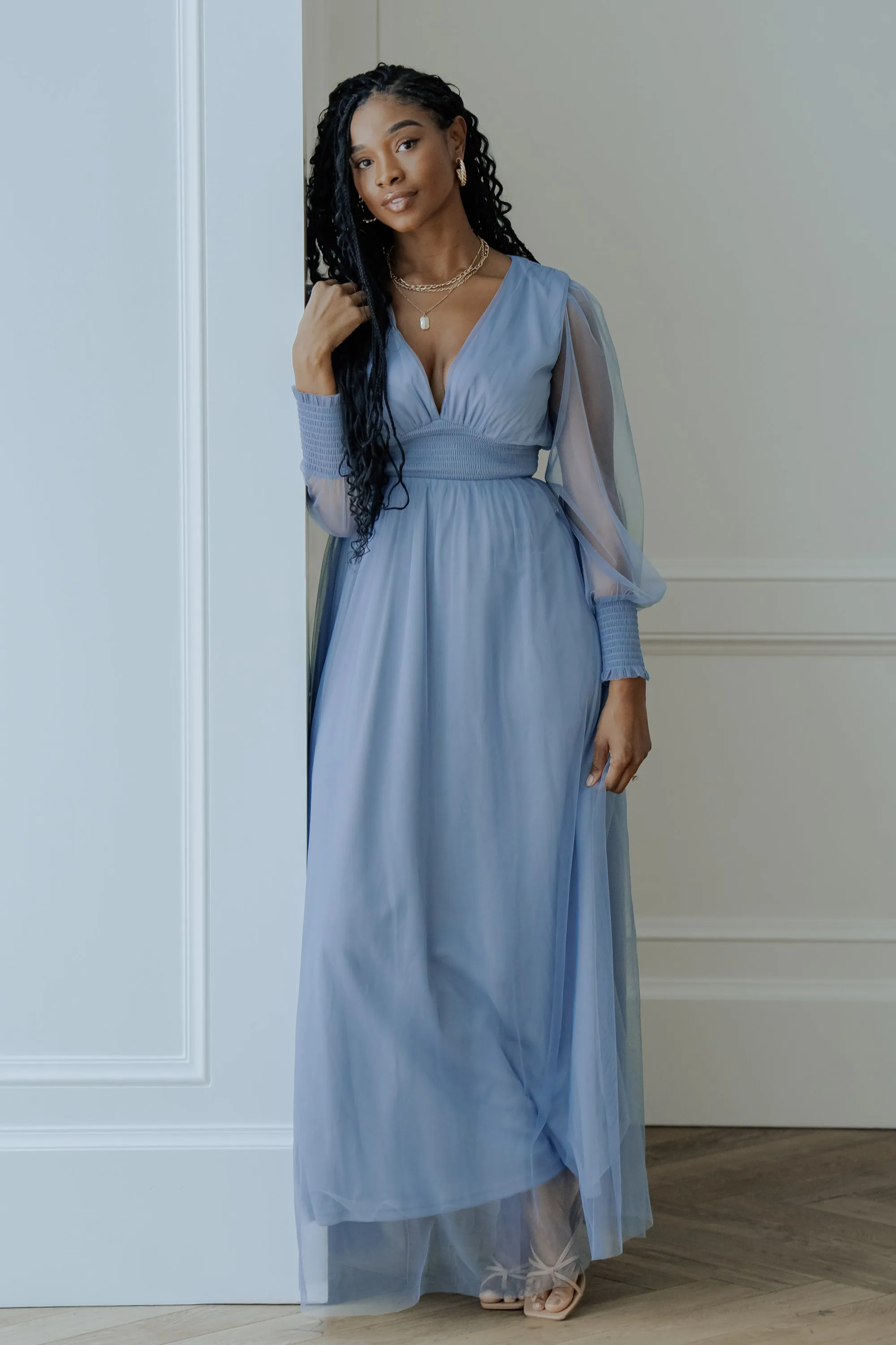 Layla Tulle Maxi Dress | Whisper Blue sold by Baltic Born