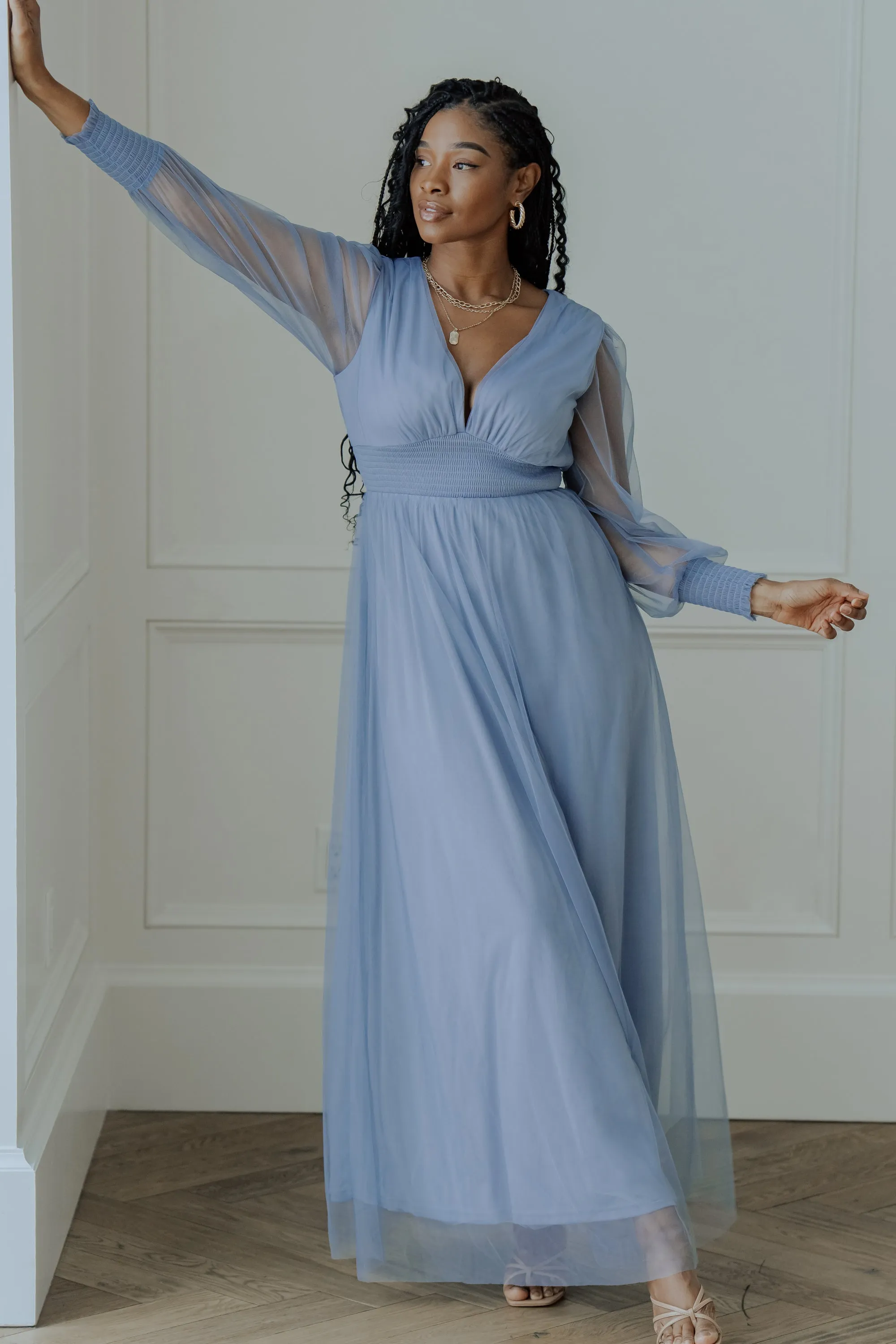 Layla Tulle Maxi Dress | Whisper Blue sold by Baltic Born product image thumbnail 3