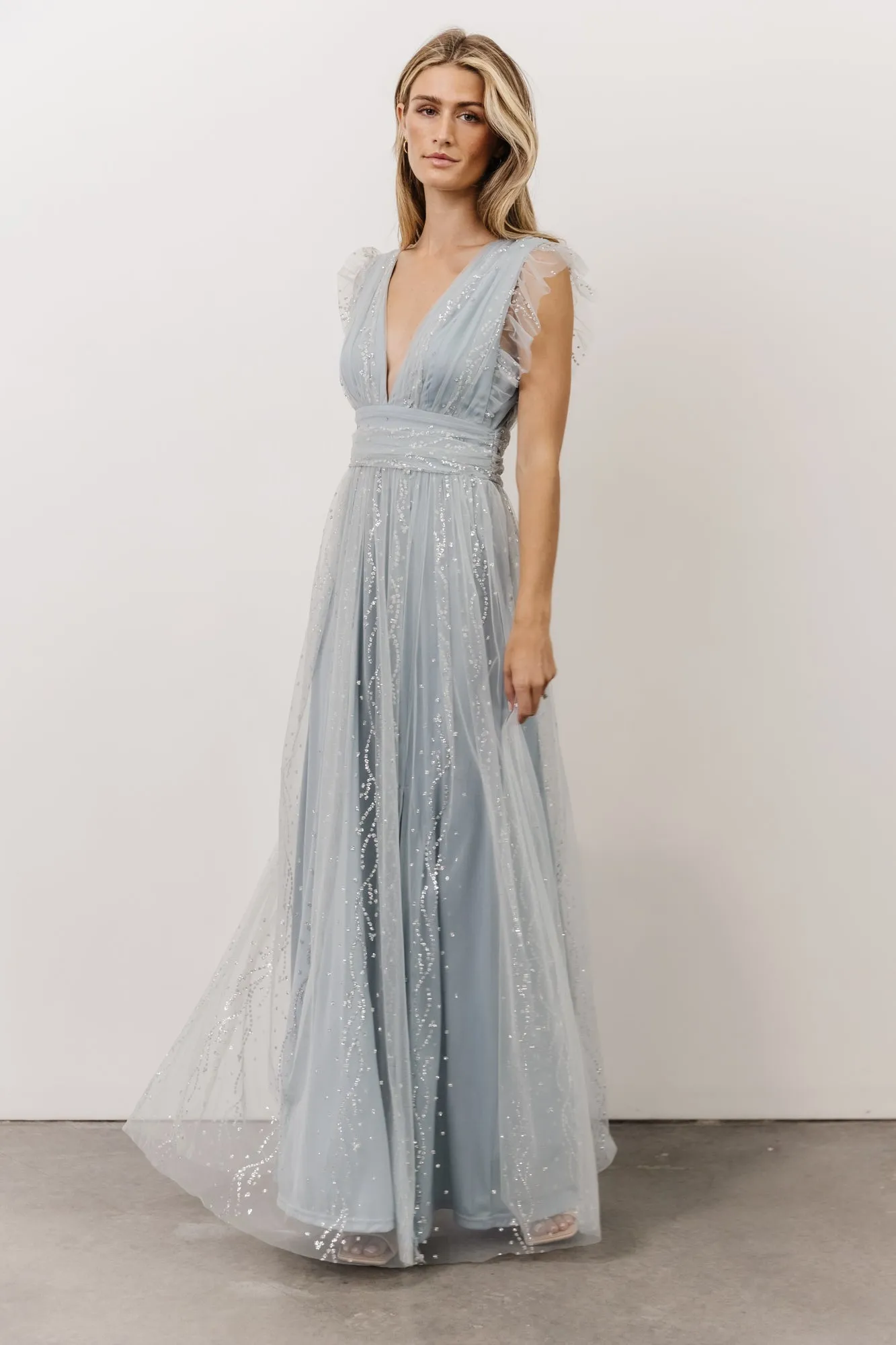 Annika Sequin Mesh Maxi Dress | Dusty Blue sold by Baltic Born product image thumbnail 2