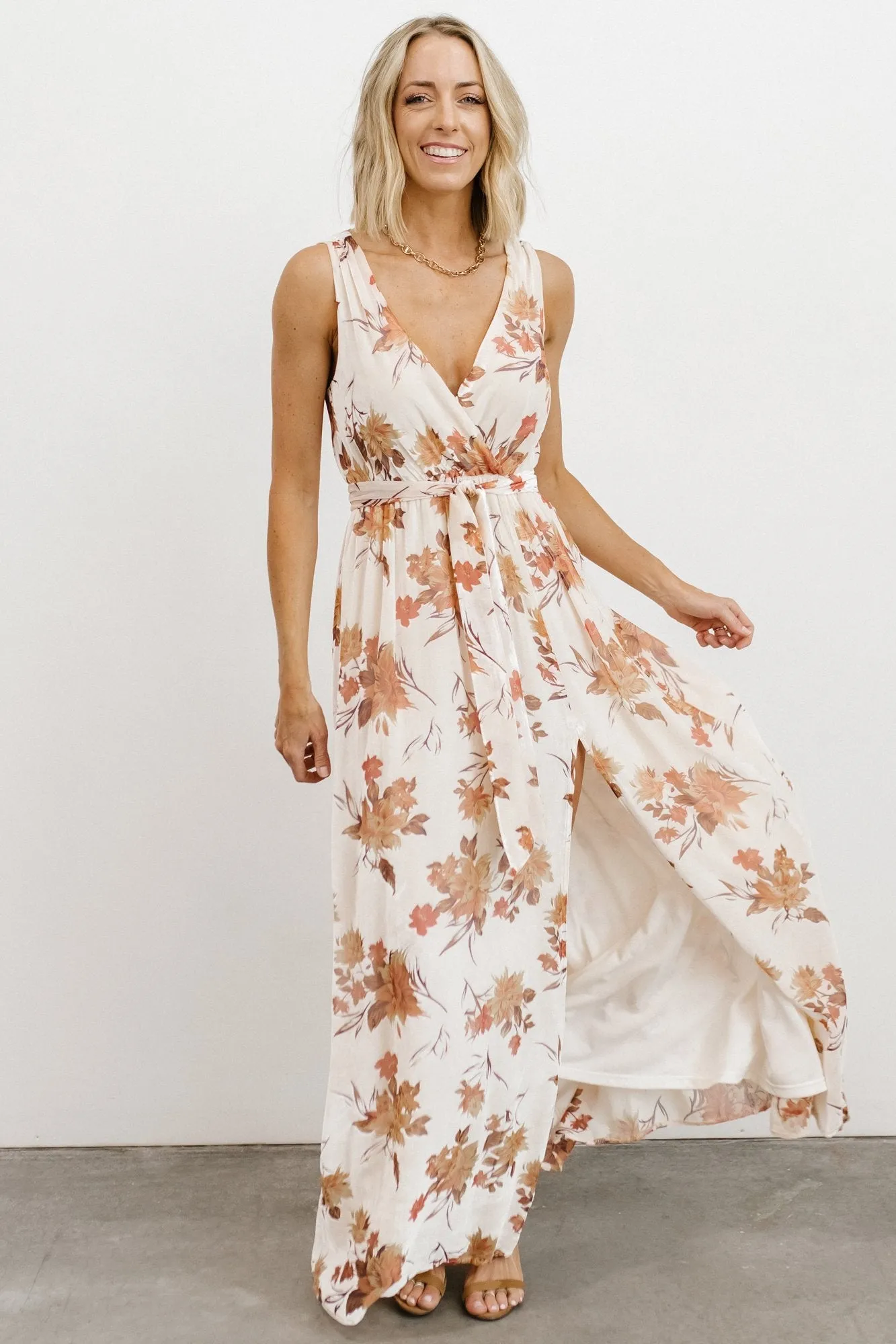 Lennon Velvet Maxi Dress | Cream Floral sold by Baltic Born