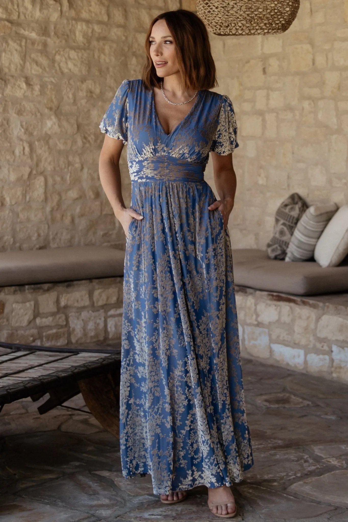 Leslie Velvet Maxi Dress | Blue + Silver sold by Baltic Born product image thumbnail 5