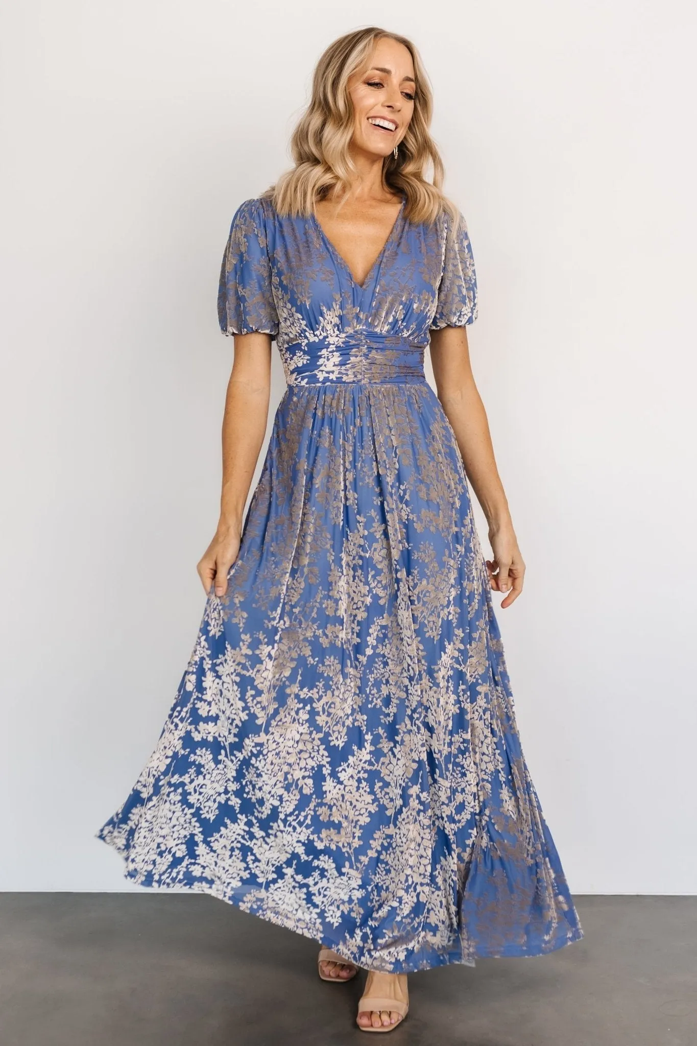 Leslie Velvet Maxi Dress | Blue + Silver sold by Baltic Born product image thumbnail 2