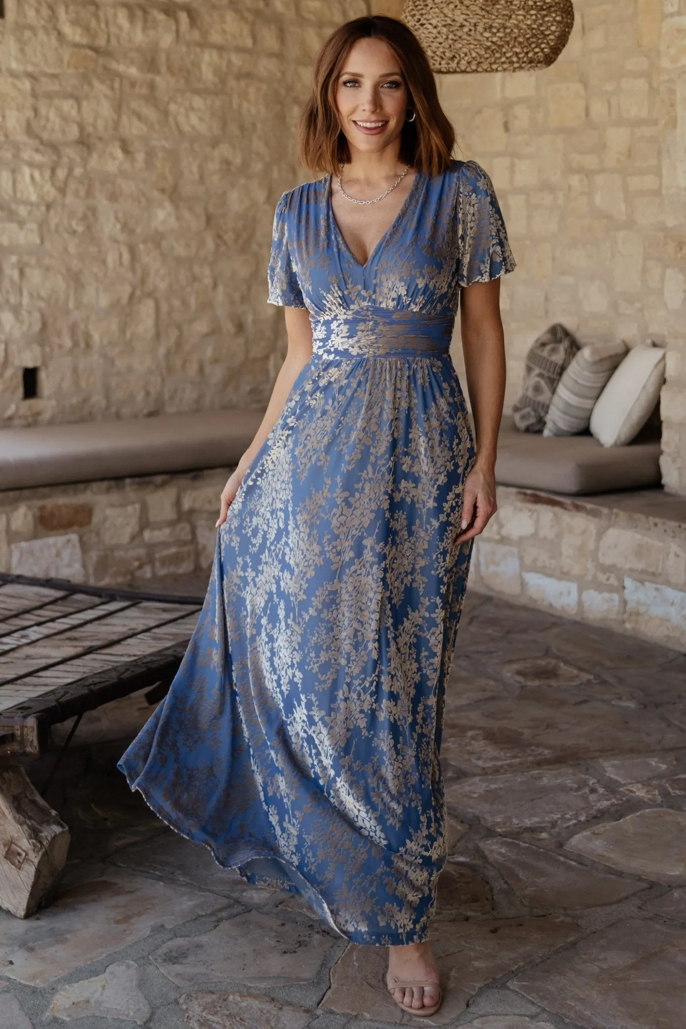 Leslie Velvet Maxi Dress | Blue + Silver sold by Baltic Born