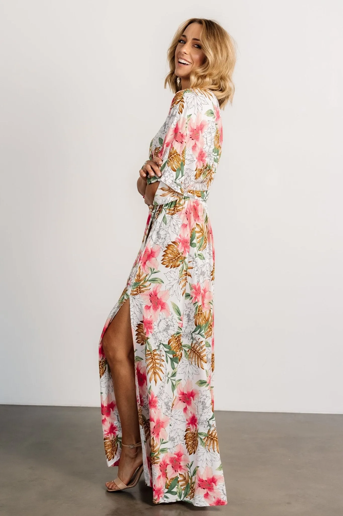 Harmonia Kimono Maxi Dress | White Multi Print sold by Baltic Born product image thumbnail 3