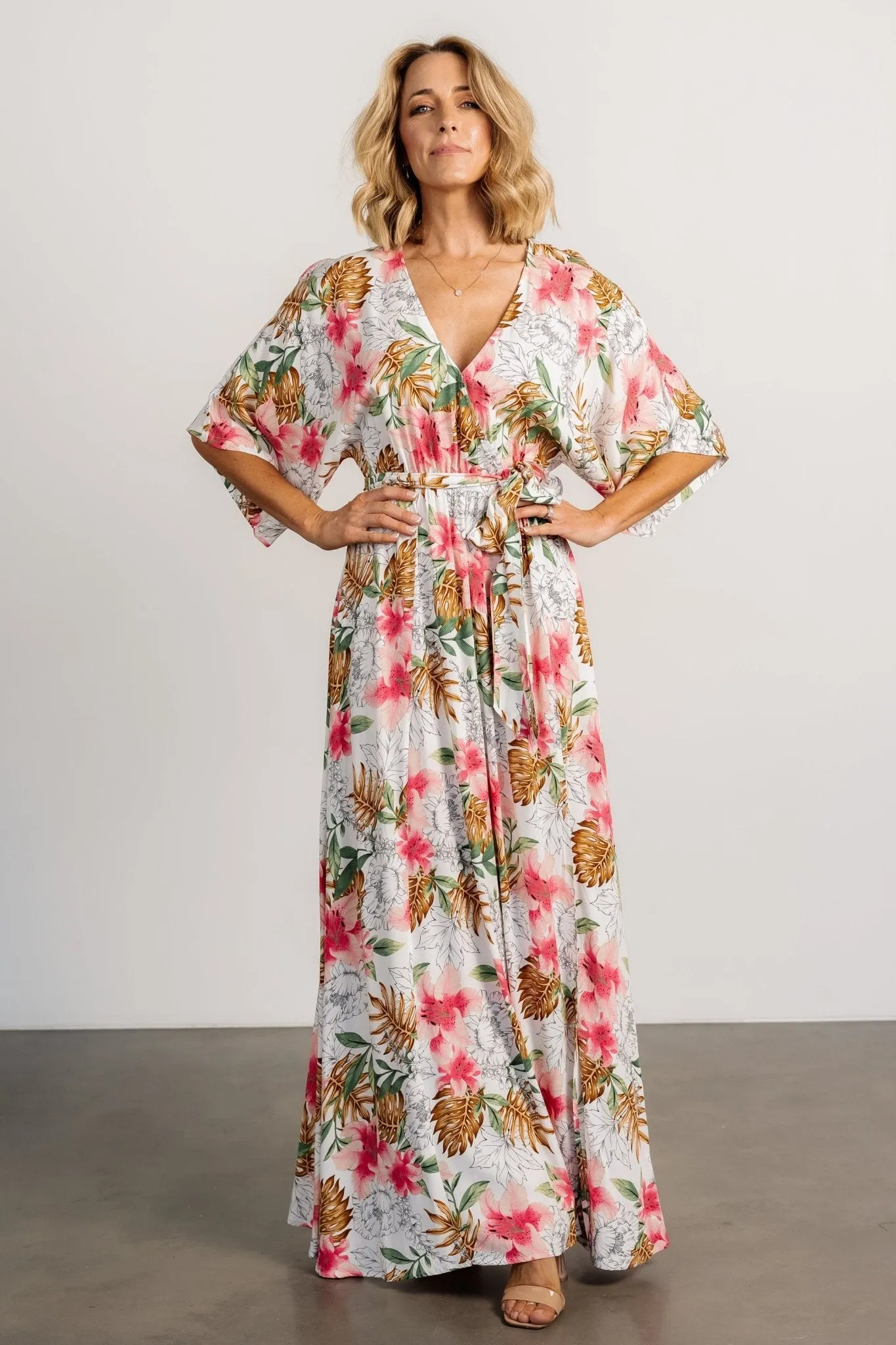 Harmonia Kimono Maxi Dress | White Multi Print sold by Baltic Born product image thumbnail 4