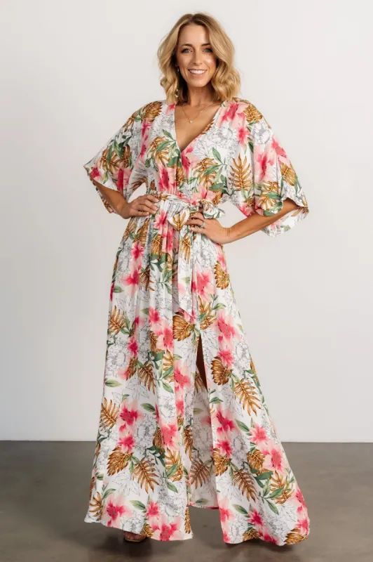 Harmonia Kimono Maxi Dress | White Multi Print sold by Baltic Born