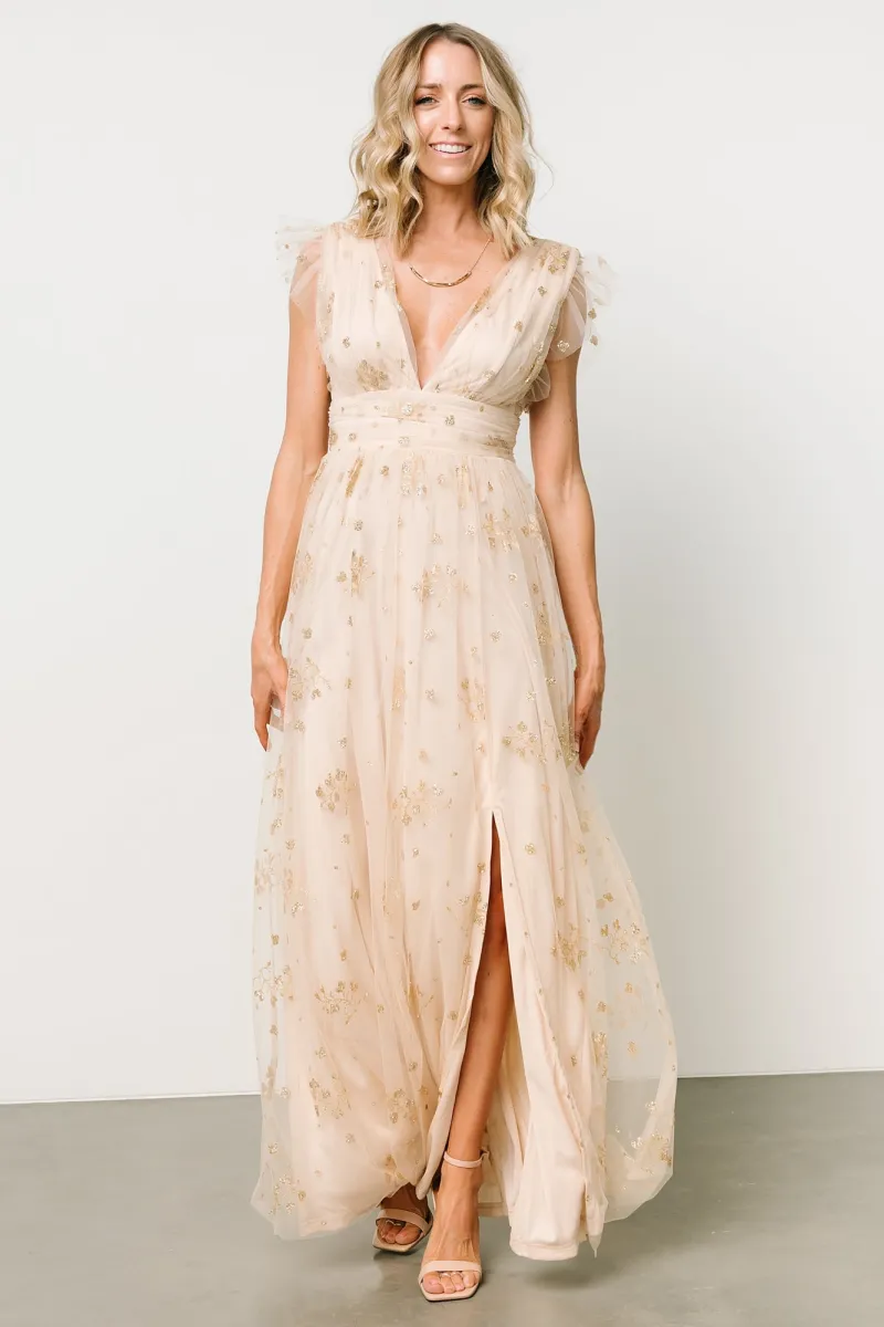 Natalia Floral Embellished Maxi Dress | Gold sold by Baltic Born