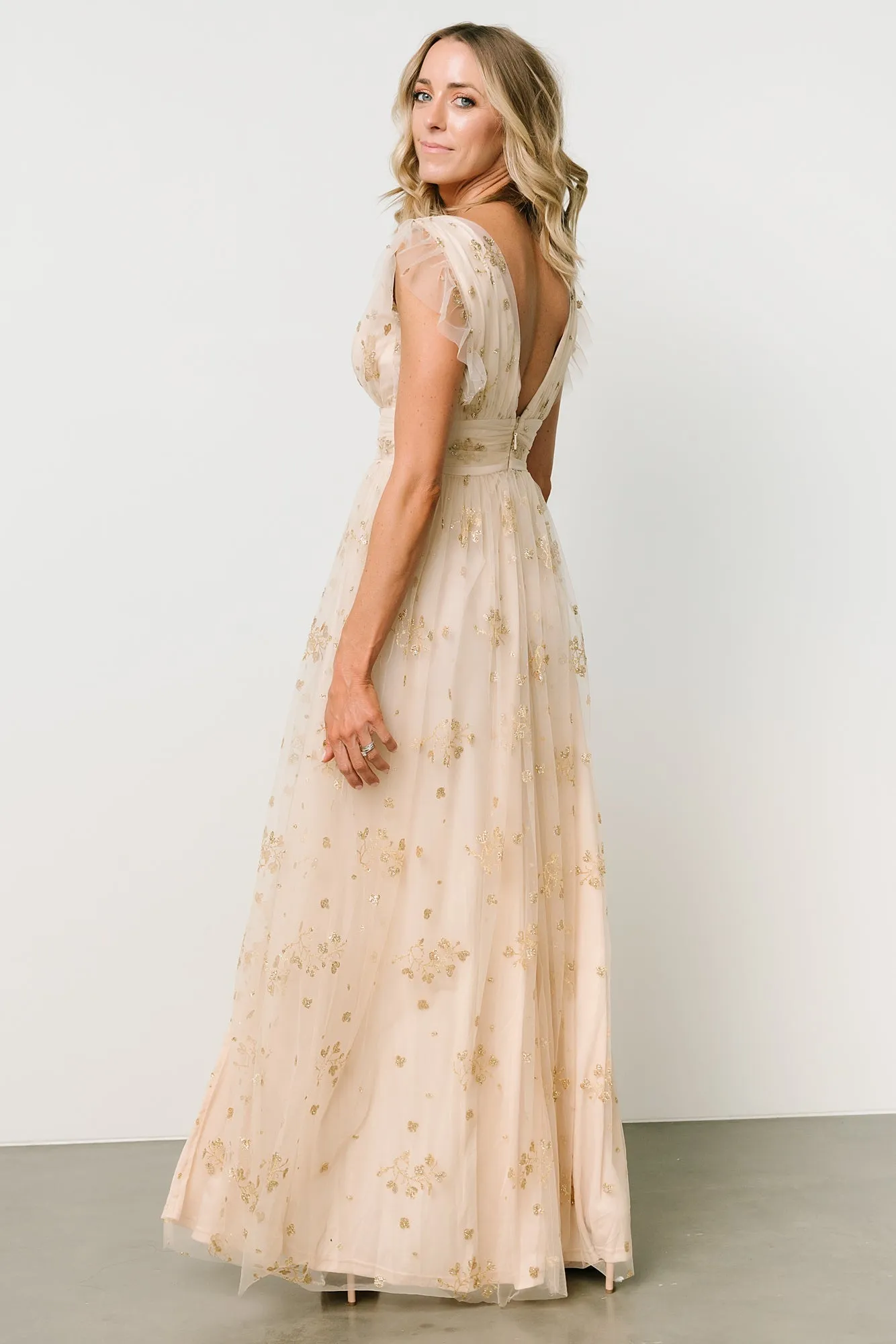 Natalia Floral Embellished Maxi Dress | Gold sold by Baltic Born product image thumbnail 3
