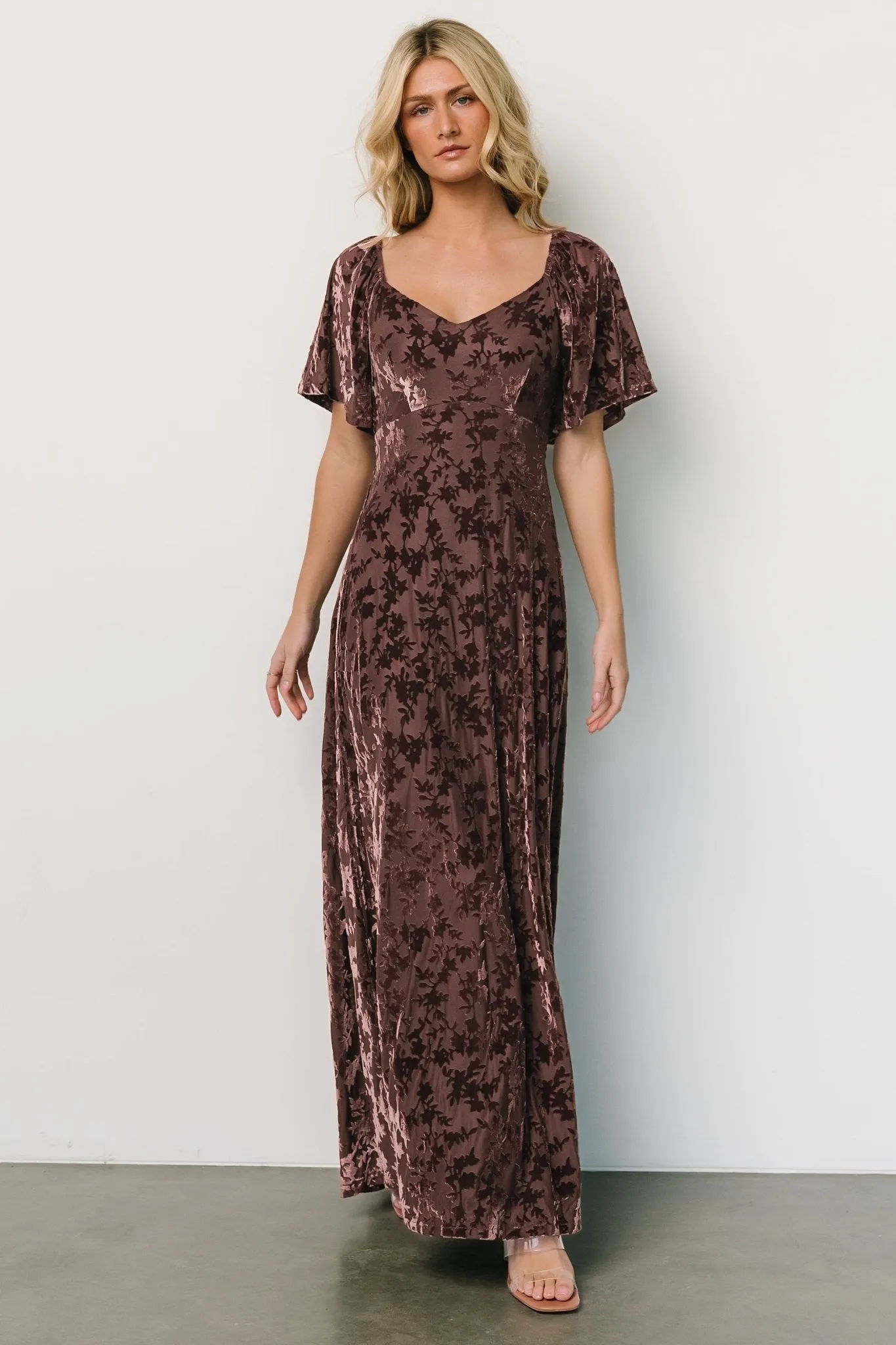 Everley Velvet Maxi Dress | Espresso sold by Baltic Born product image thumbnail 5