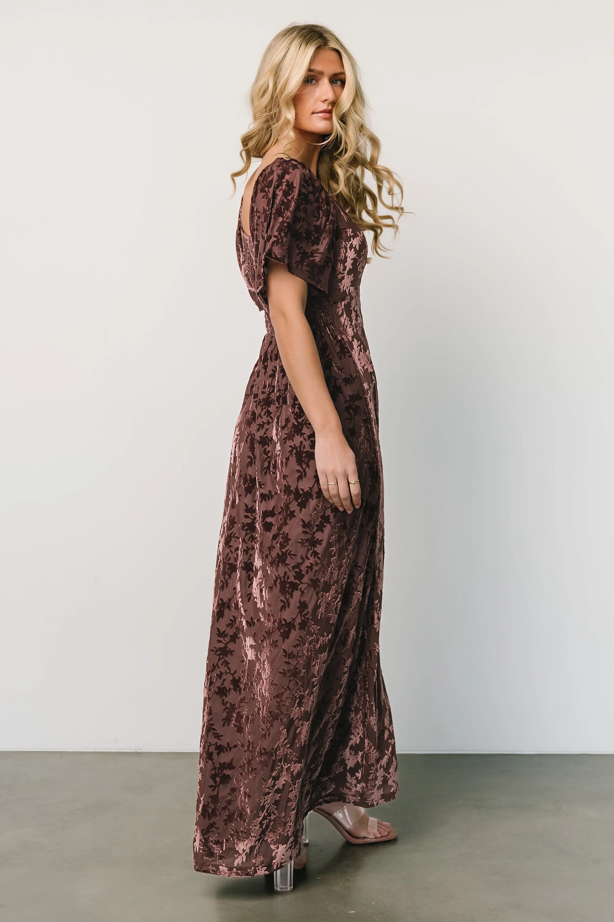 Everley Velvet Maxi Dress | Espresso sold by Baltic Born product image thumbnail 4