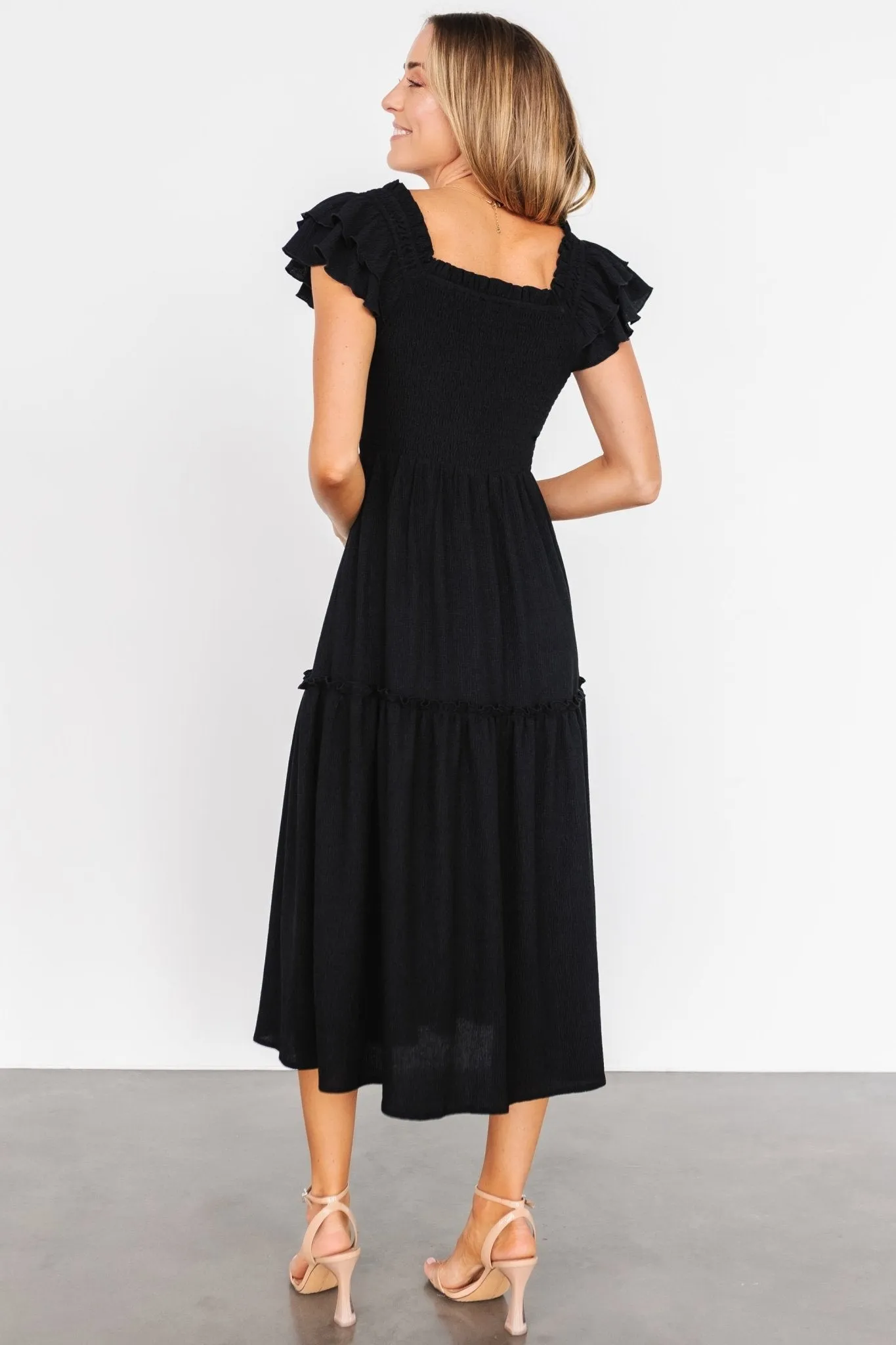 Jacie Smocked Midi Dress | Black sold by Baltic Born product image thumbnail 4