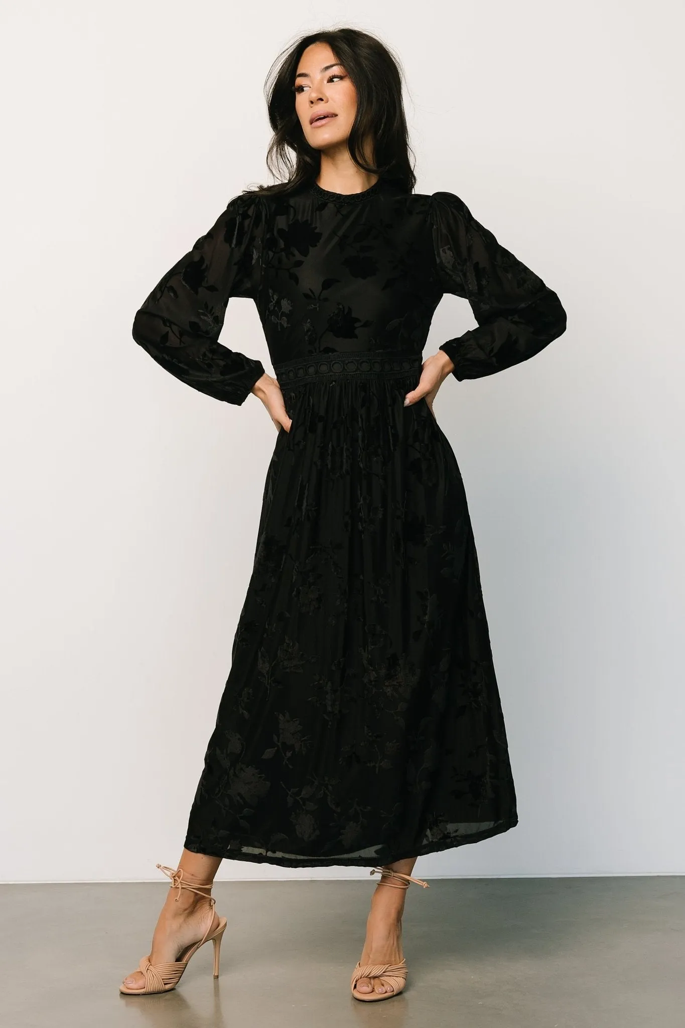 Christine Velvet Embossed Midi Dress | Black sold by Baltic Born product image thumbnail 2