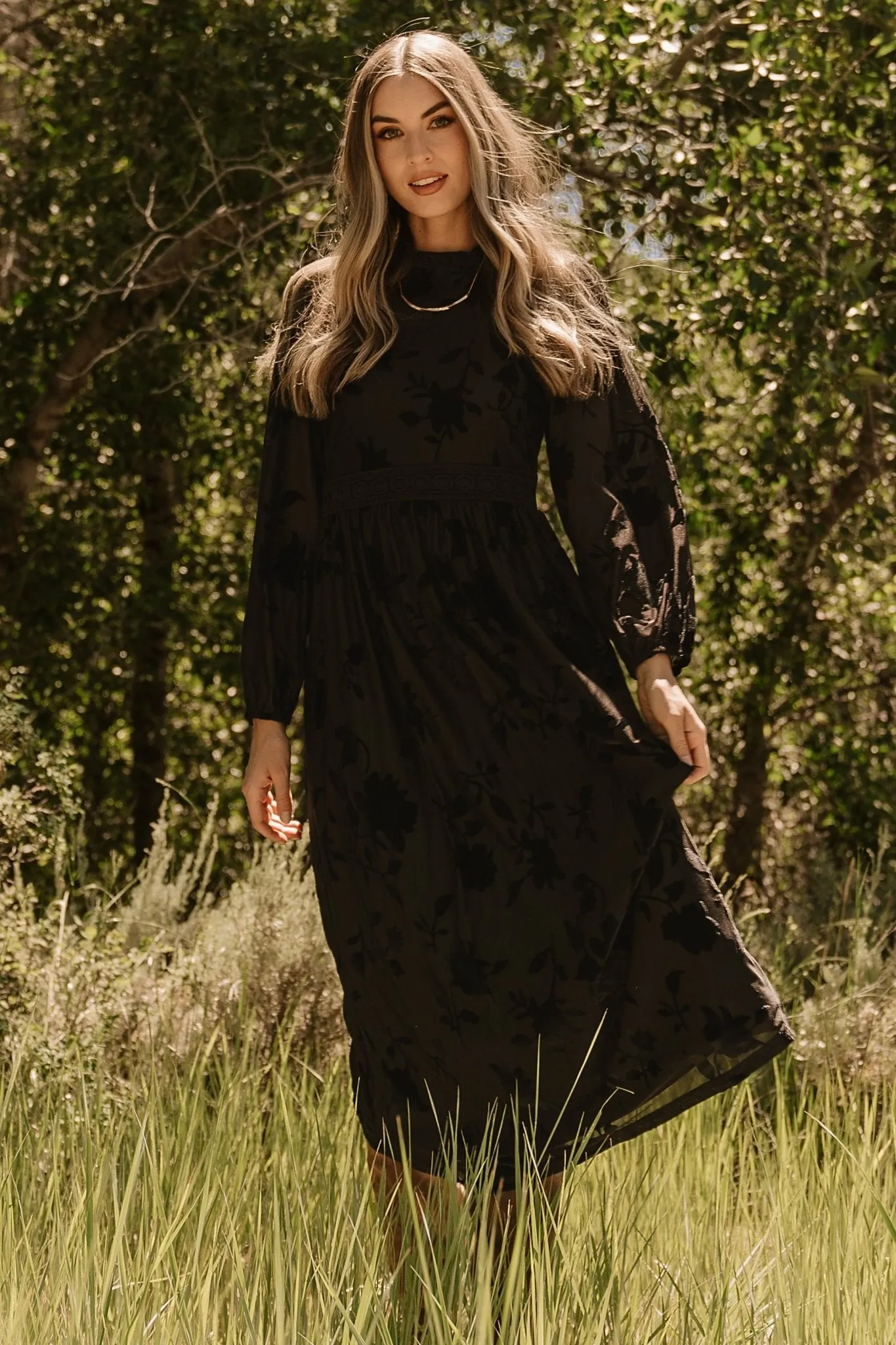 Christine Velvet Embossed Midi Dress | Black sold by Baltic Born