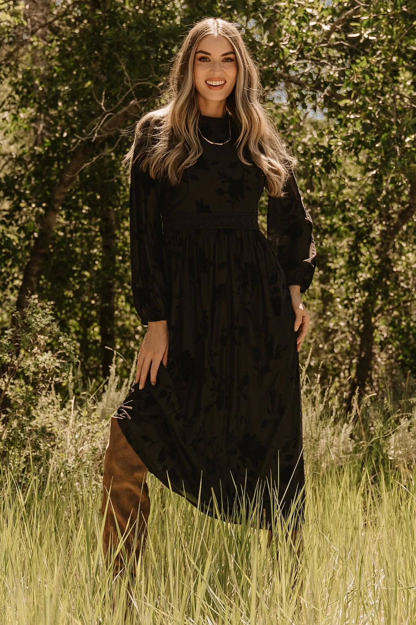 Christine Velvet Embossed Midi Dress | Black sold by Baltic Born product image thumbnail 5