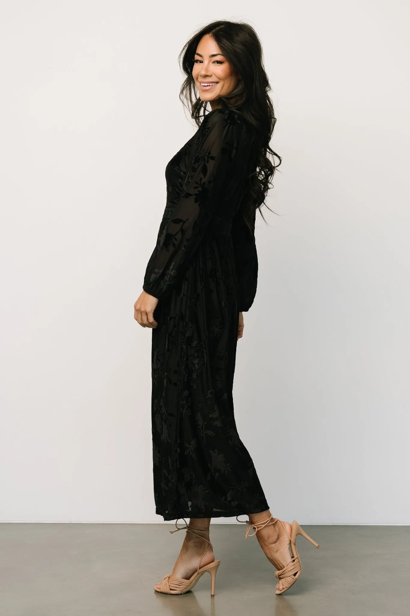 Christine Velvet Embossed Midi Dress | Black sold by Baltic Born product image thumbnail 3