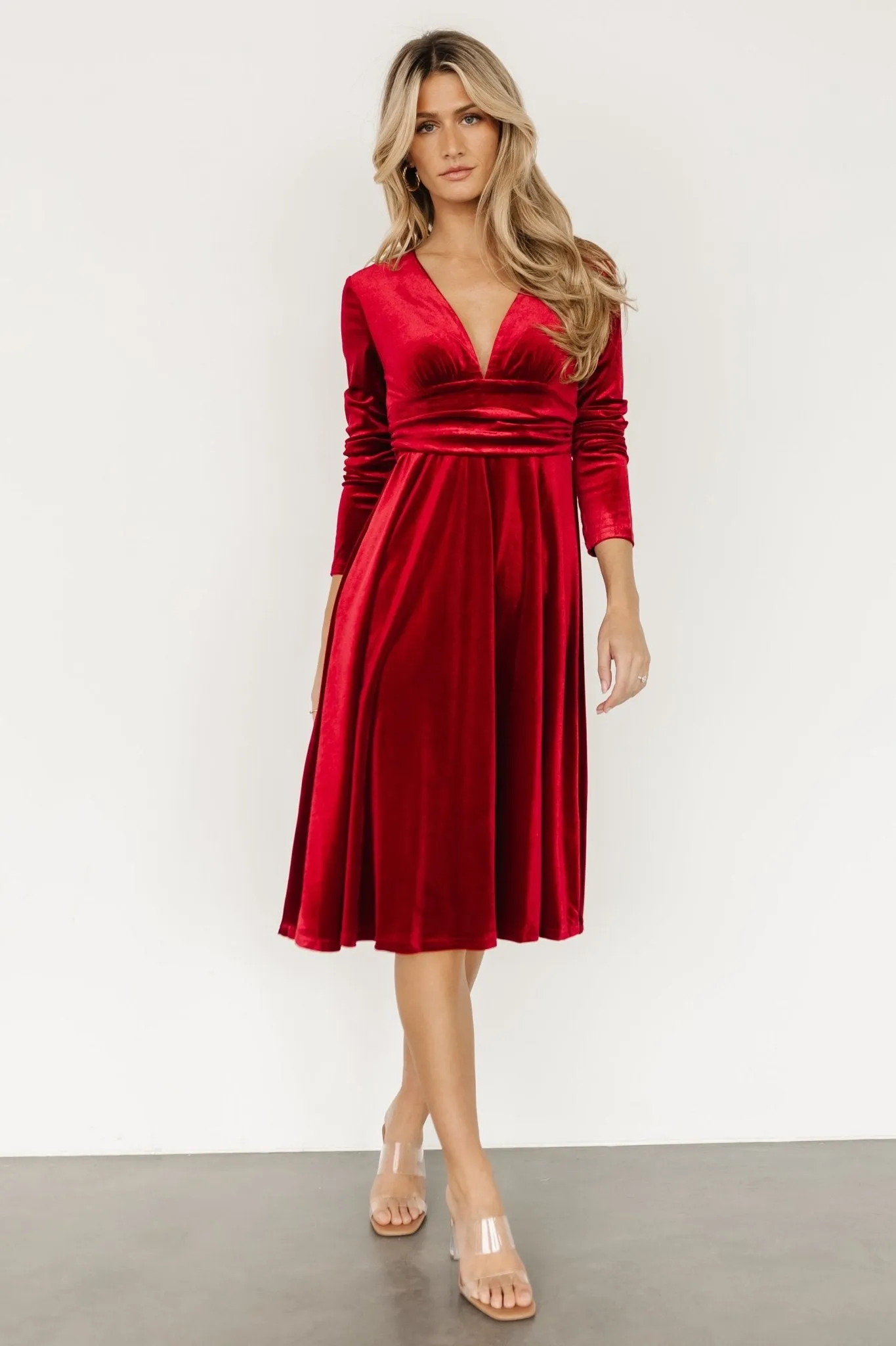 Vega Velvet Midi Dress | Wine sold by Baltic Born