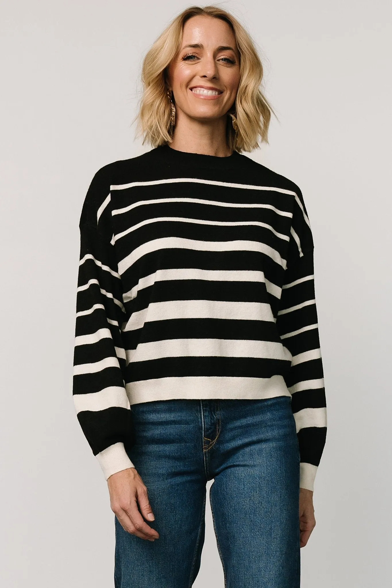 Jensen Stripe Sweater Top | Black + Ivory sold by Baltic Born