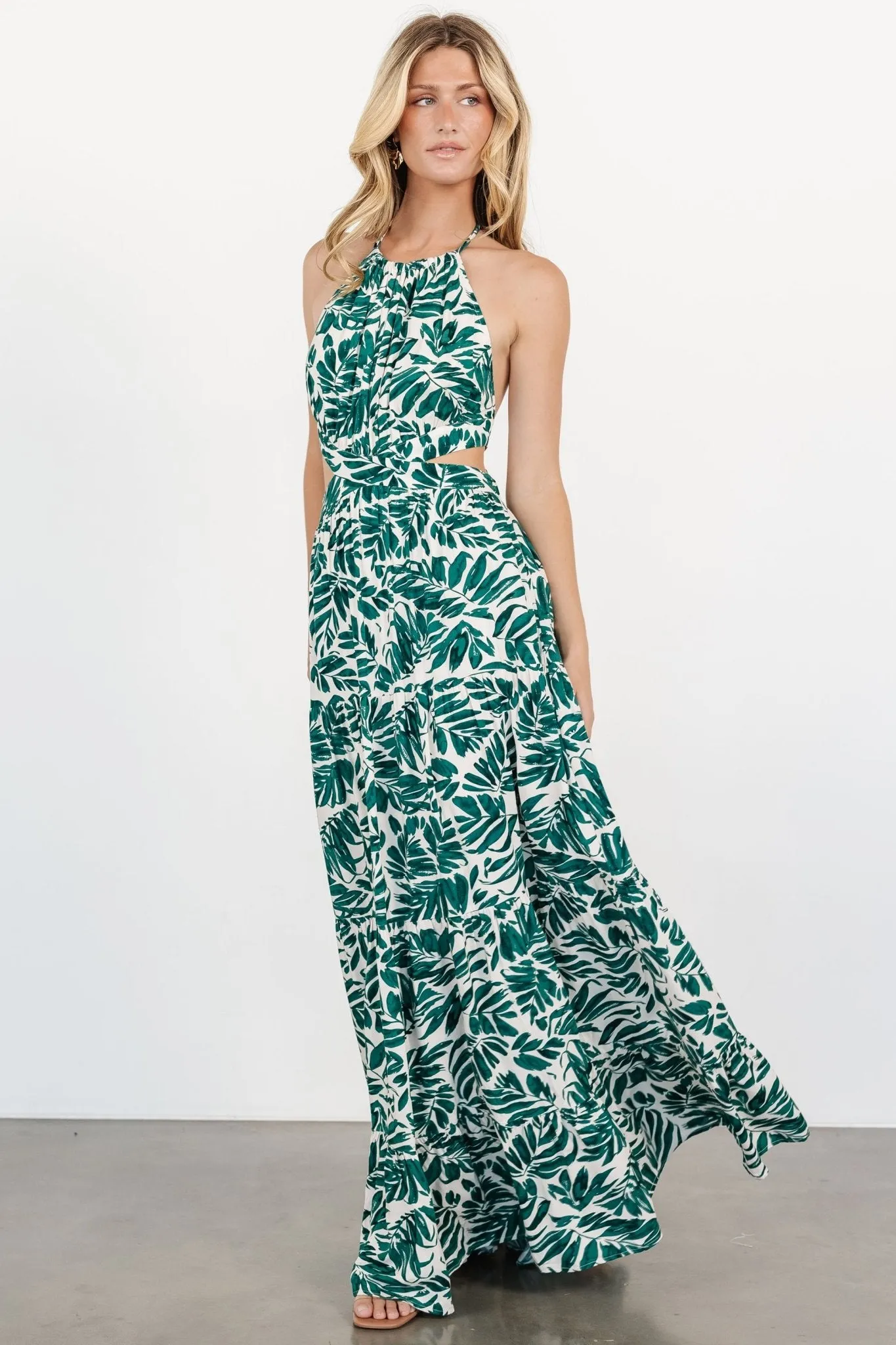 Brett Halter Maxi Dress | Palm Green Print sold by Baltic Born
