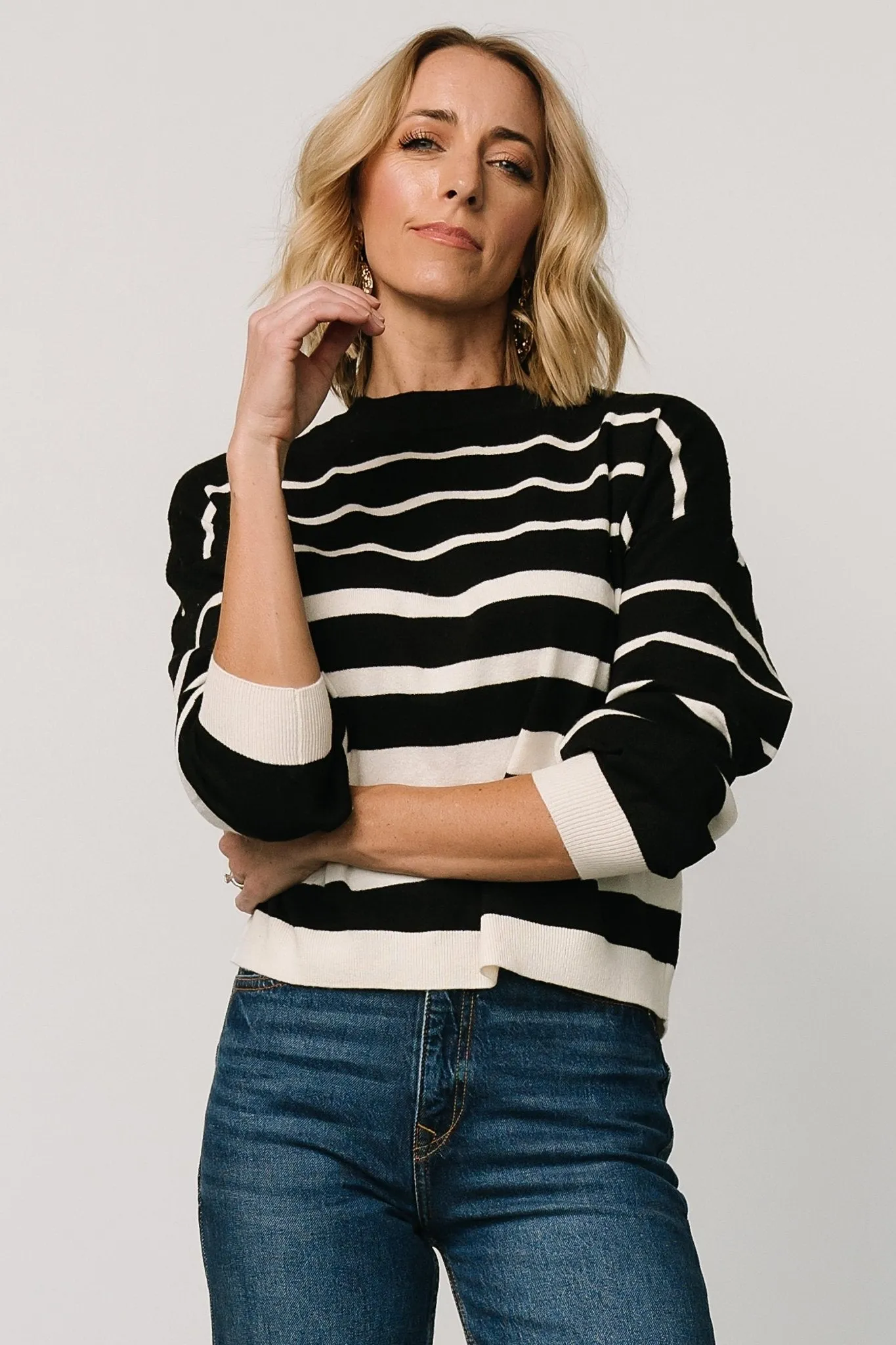 Jensen Stripe Sweater Top | Black + Ivory sold by Baltic Born product image thumbnail 5