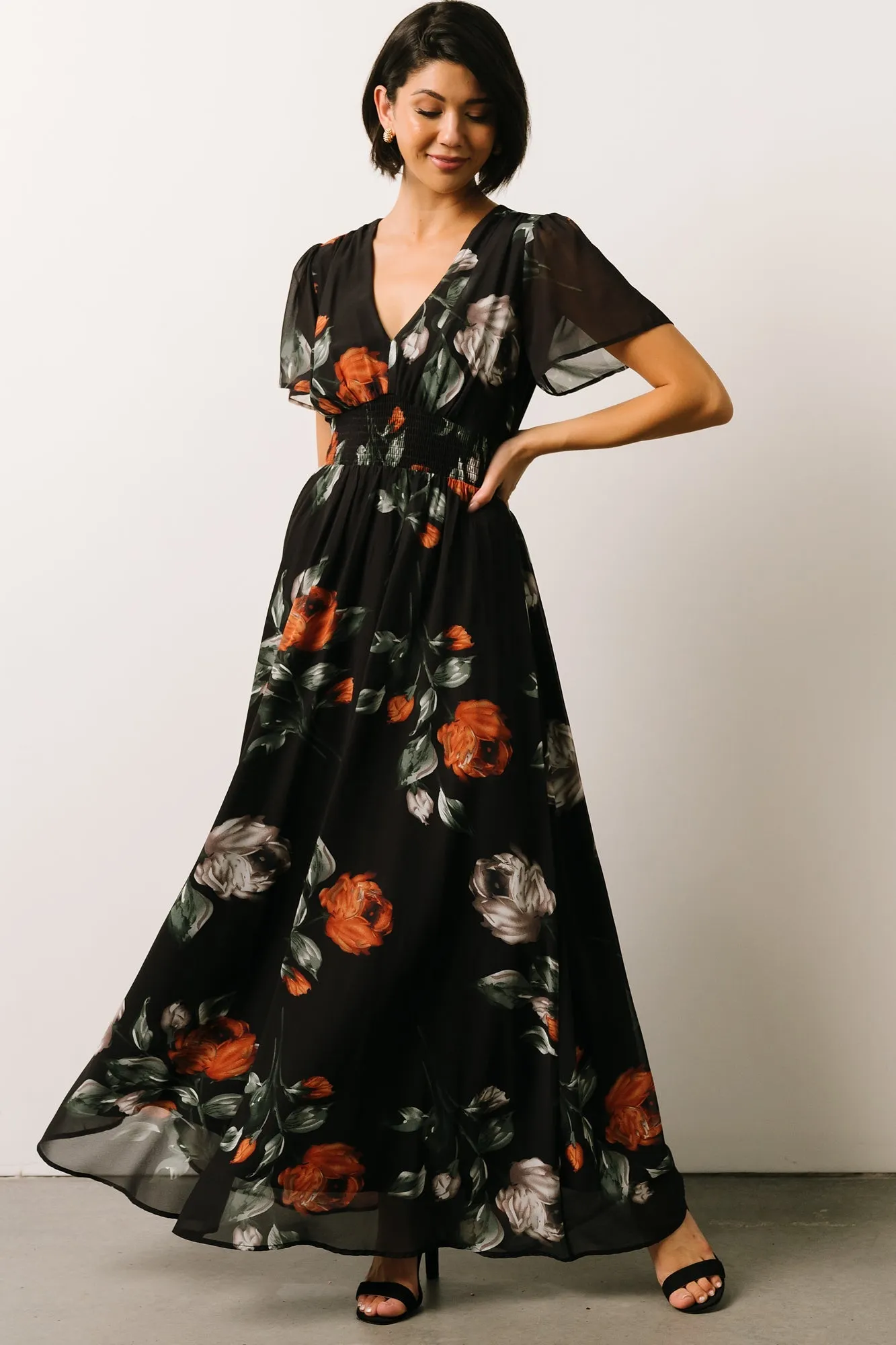 Birdie Maxi Dress | Black + Rust Floral sold by Baltic Born product image thumbnail 3