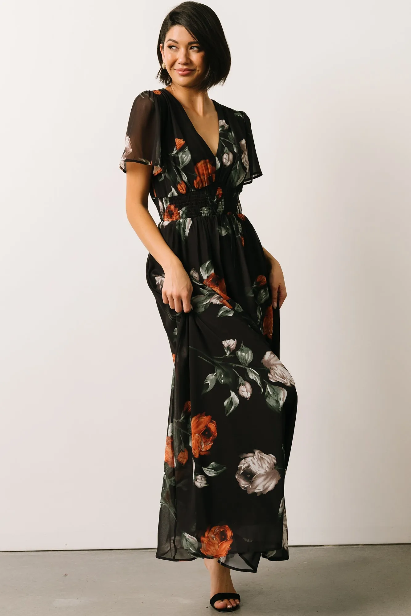 Birdie Maxi Dress | Black + Rust Floral sold by Baltic Born product image thumbnail 4