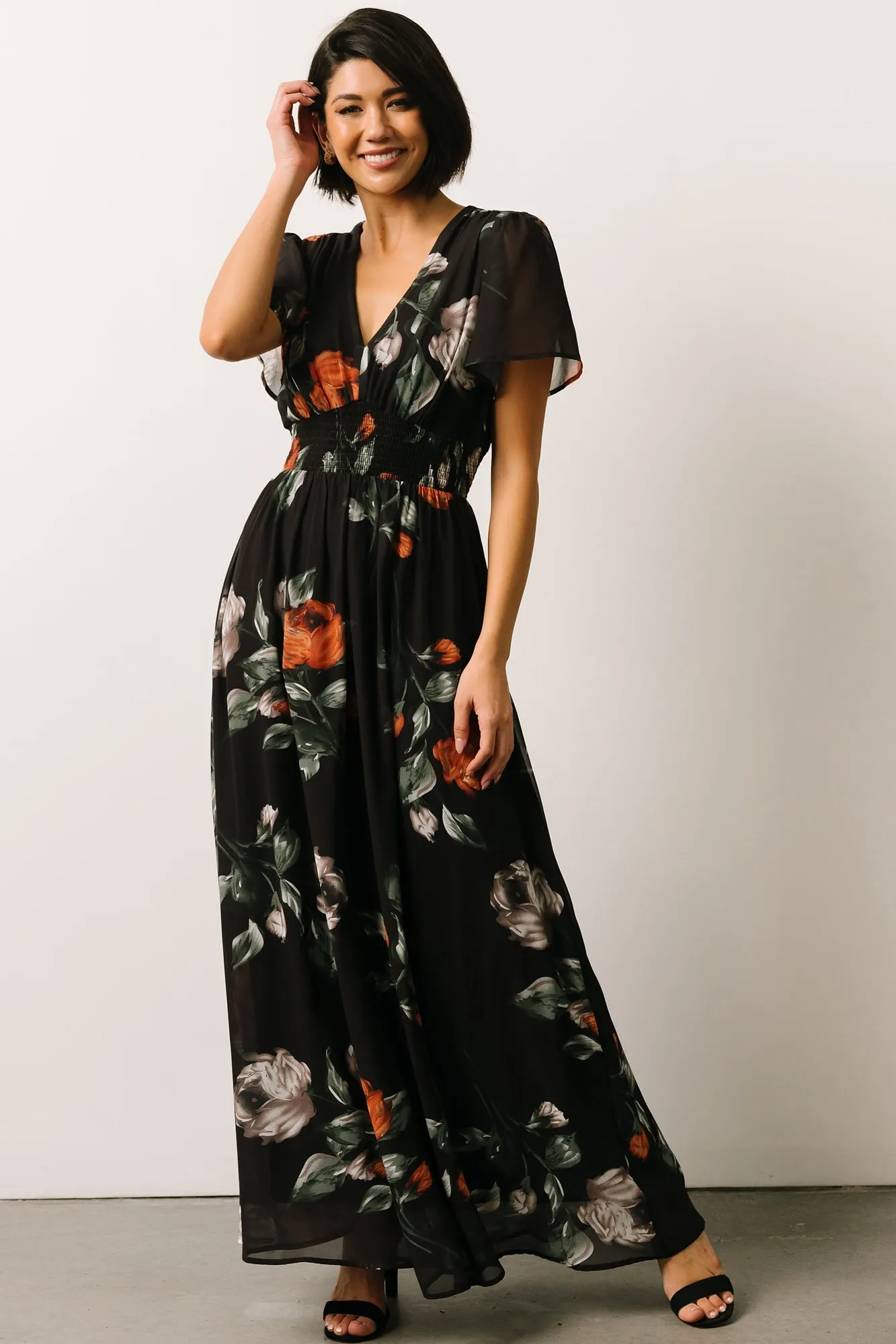 Birdie Maxi Dress | Black + Rust Floral sold by Baltic Born