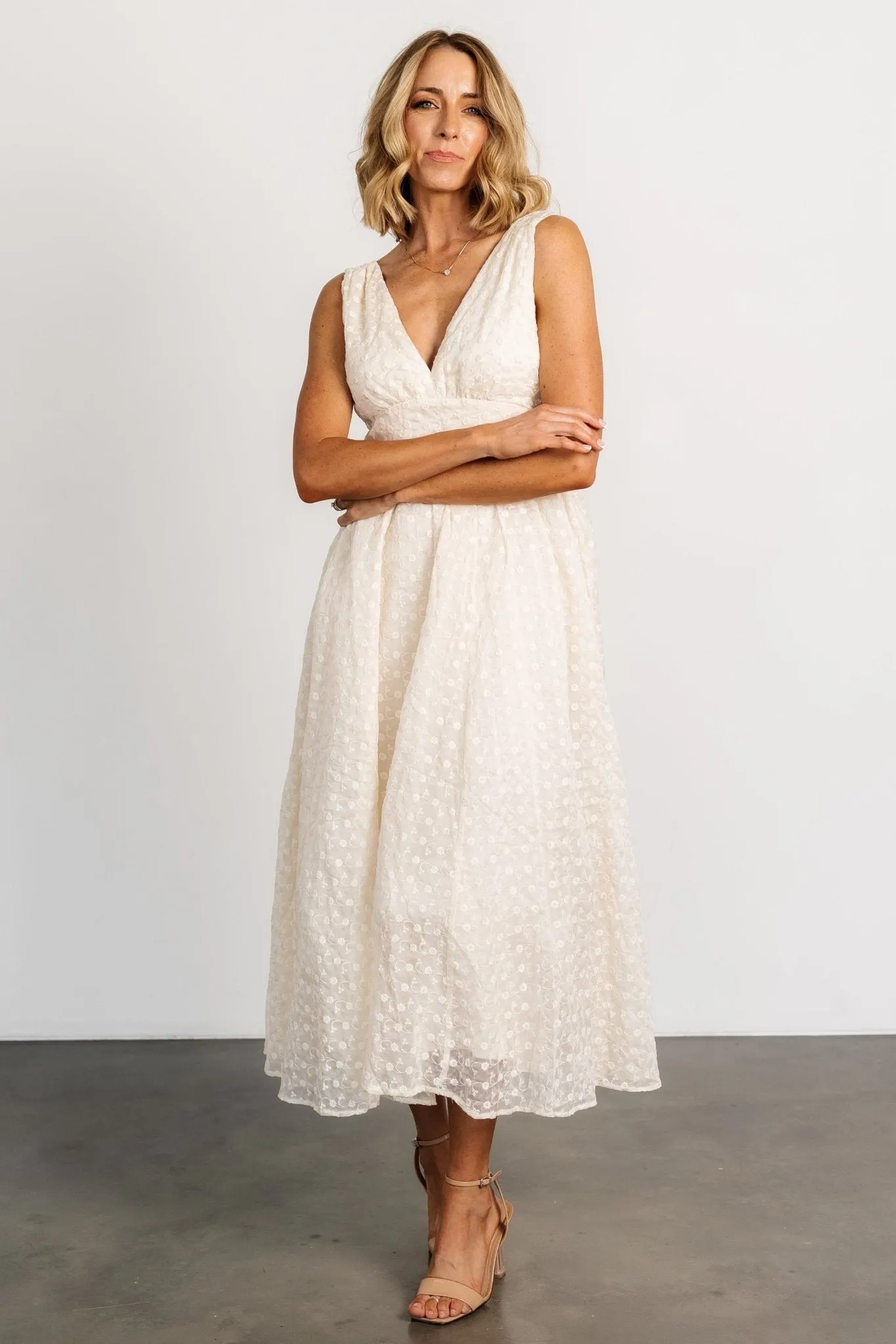 Thalia Embroidered Tank Midi Dress | Vintage Cream sold by Baltic Born product image thumbnail 4