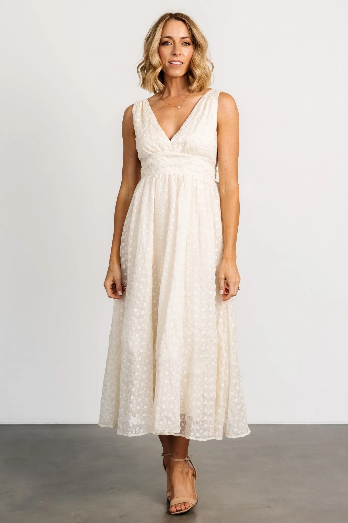 Thalia Embroidered Tank Midi Dress | Vintage Cream sold by Baltic Born