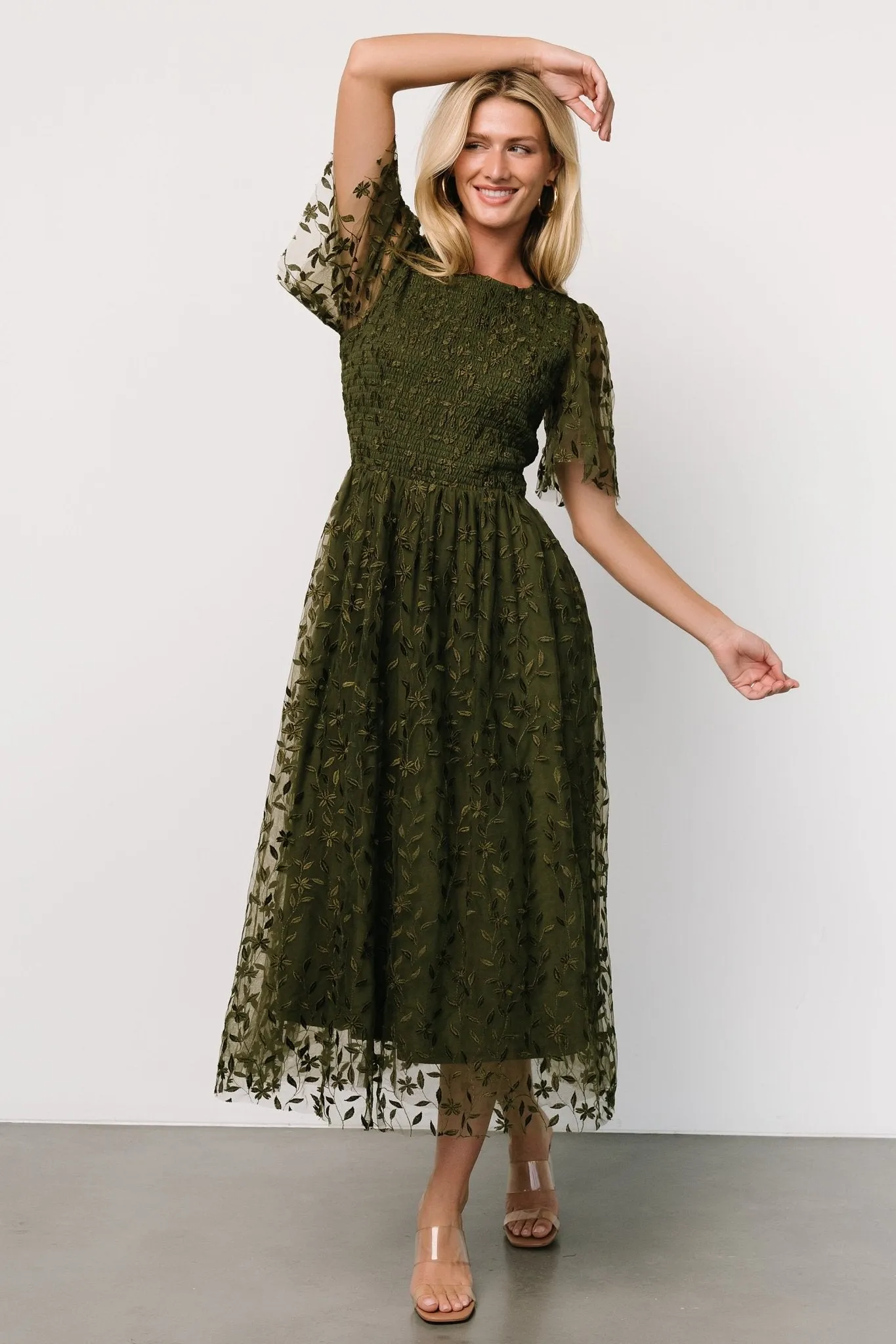 Kendra Embroidered Dress | Olive sold by Baltic Born