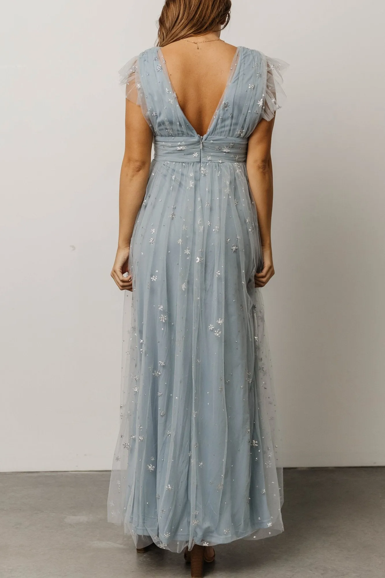 Nova Shimmer Maxi Dress | Dusty Blue + Silver sold by Baltic Born product image thumbnail 3
