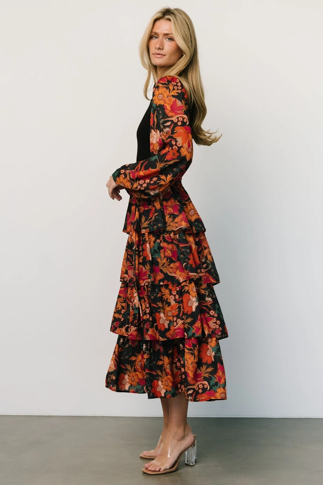 Sylvie Tiered Midi Dress | Black Multi sold by Baltic Born product image thumbnail 3