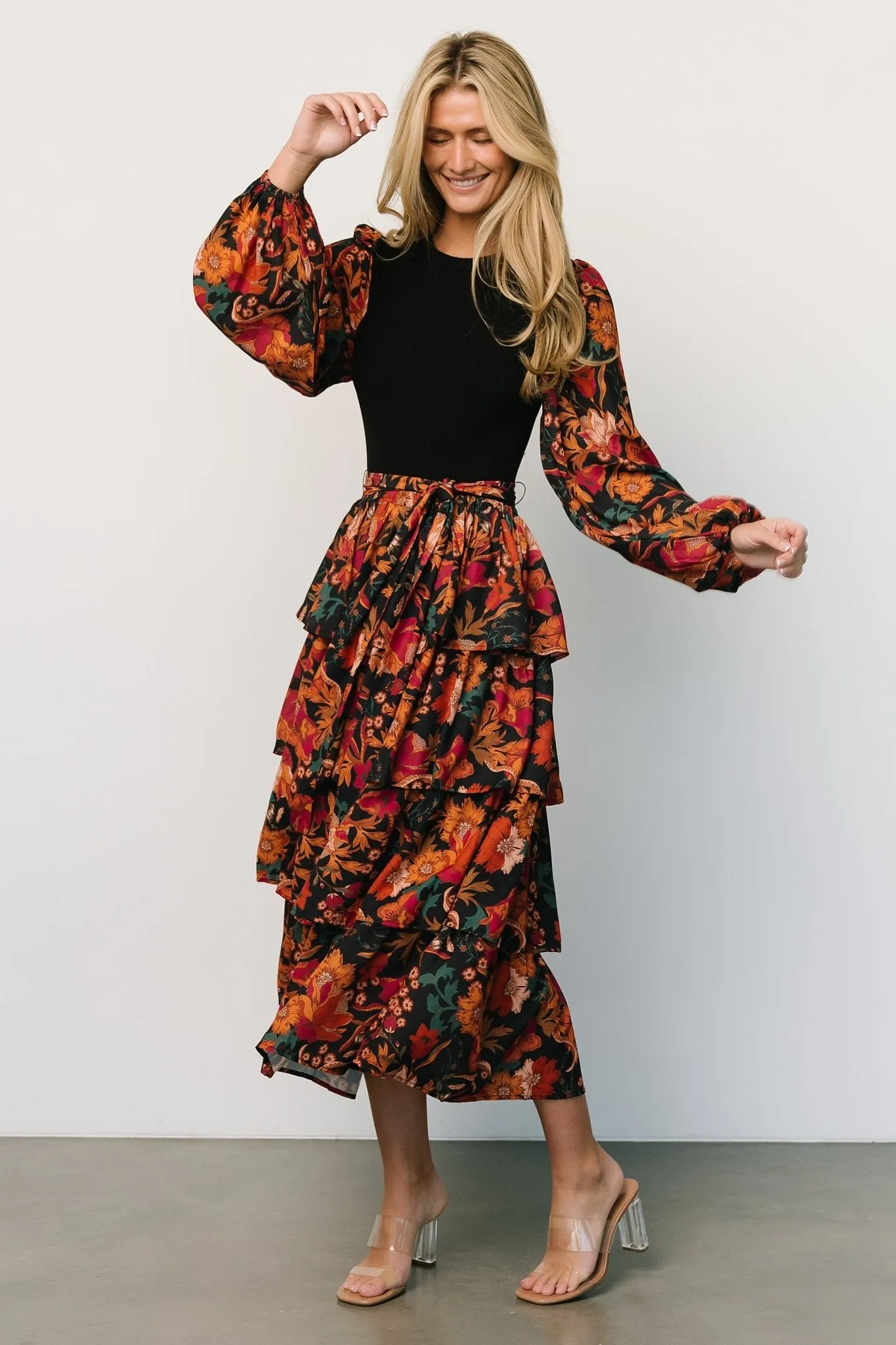 Sylvie Tiered Midi Dress | Black Multi sold by Baltic Born product image thumbnail 4