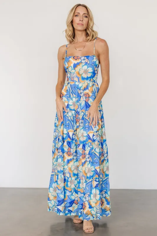 Jannica Tie Back Maxi Dress | Blue Multi sold by Baltic Born