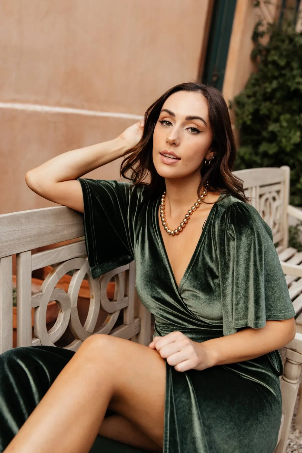 Meghan Velvet Wrap Maxi Dress | Deep Green sold by Baltic Born product image thumbnail 2