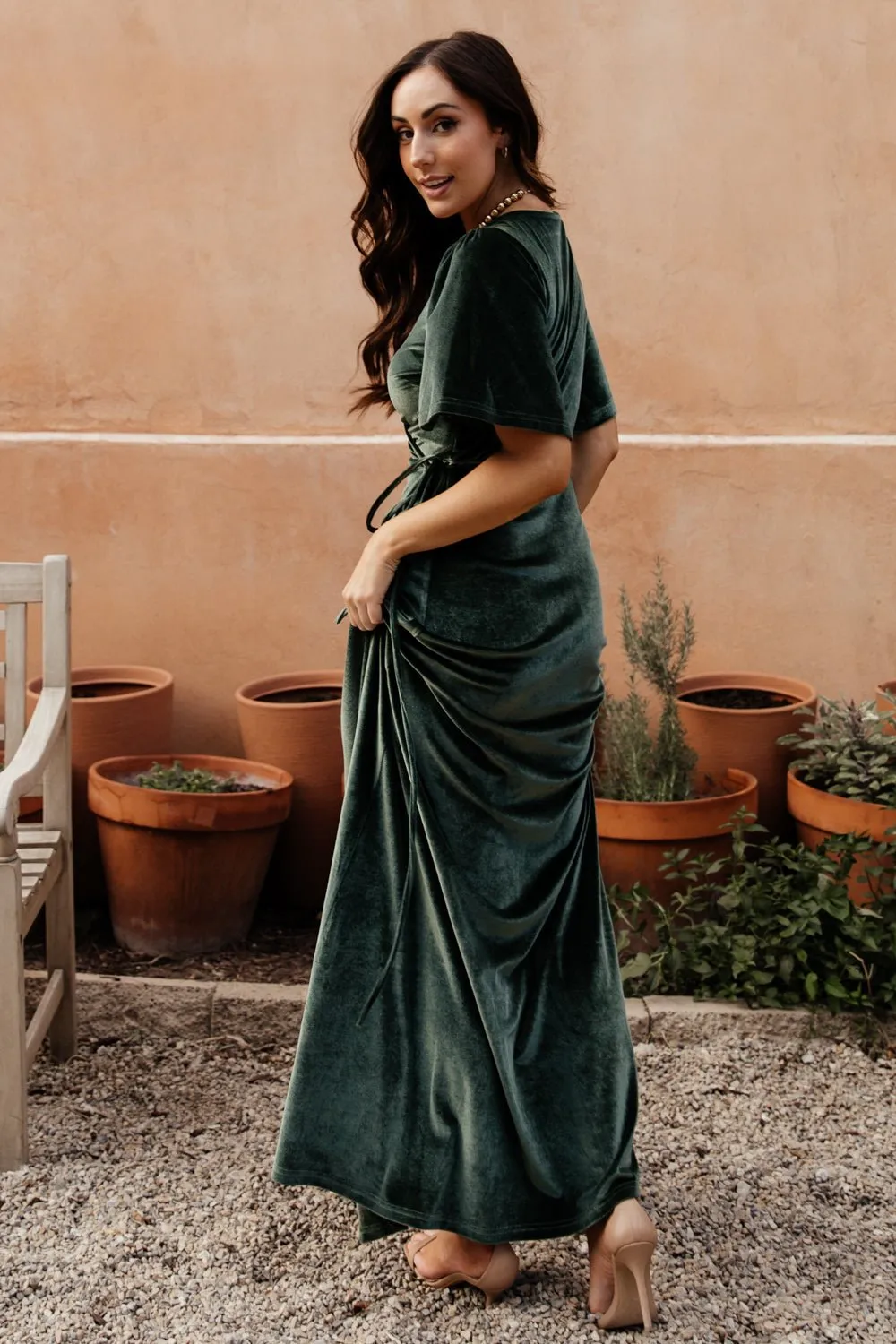 Meghan Velvet Wrap Maxi Dress | Deep Green sold by Baltic Born product image thumbnail 3