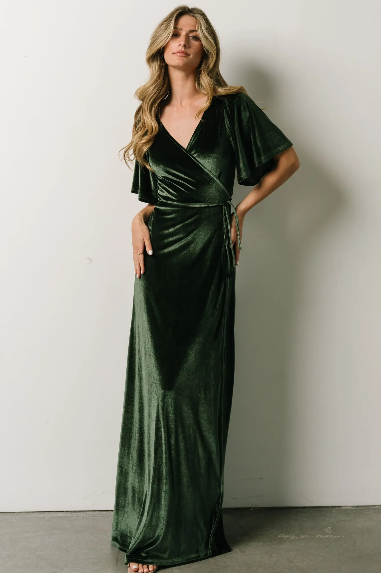 Meghan Velvet Wrap Maxi Dress | Deep Green sold by Baltic Born product image thumbnail 4
