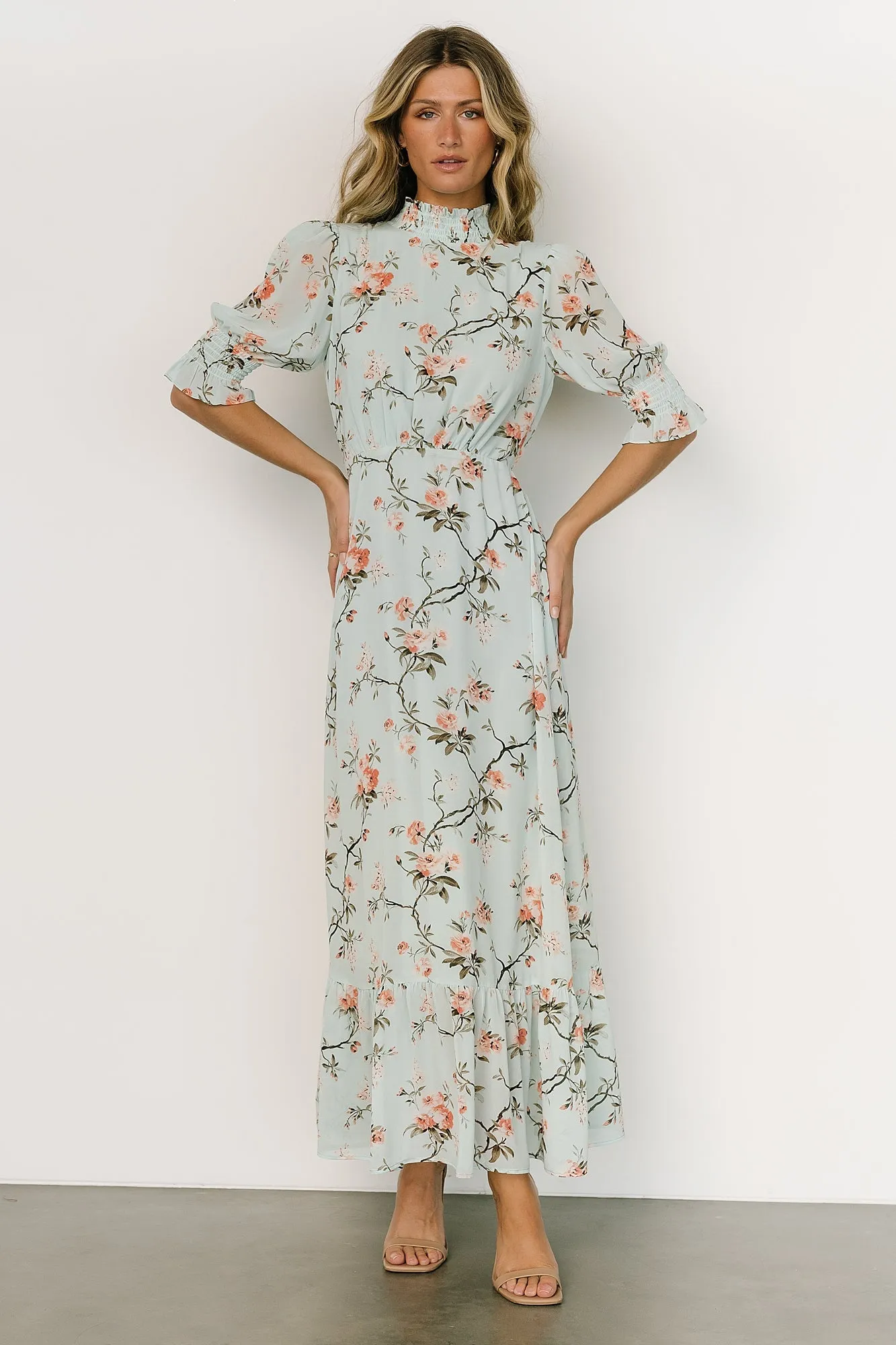 Marie Mock Neck Maxi Dress | Sage Floral sold by Baltic Born