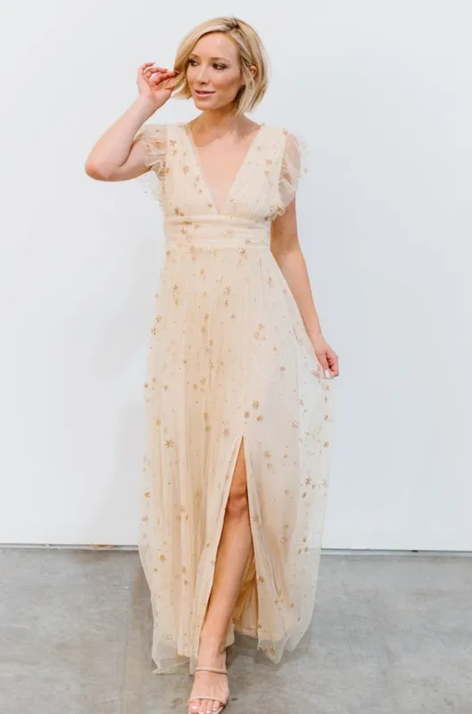 Nova Shimmer Maxi Dress | Gold sold by Baltic Born