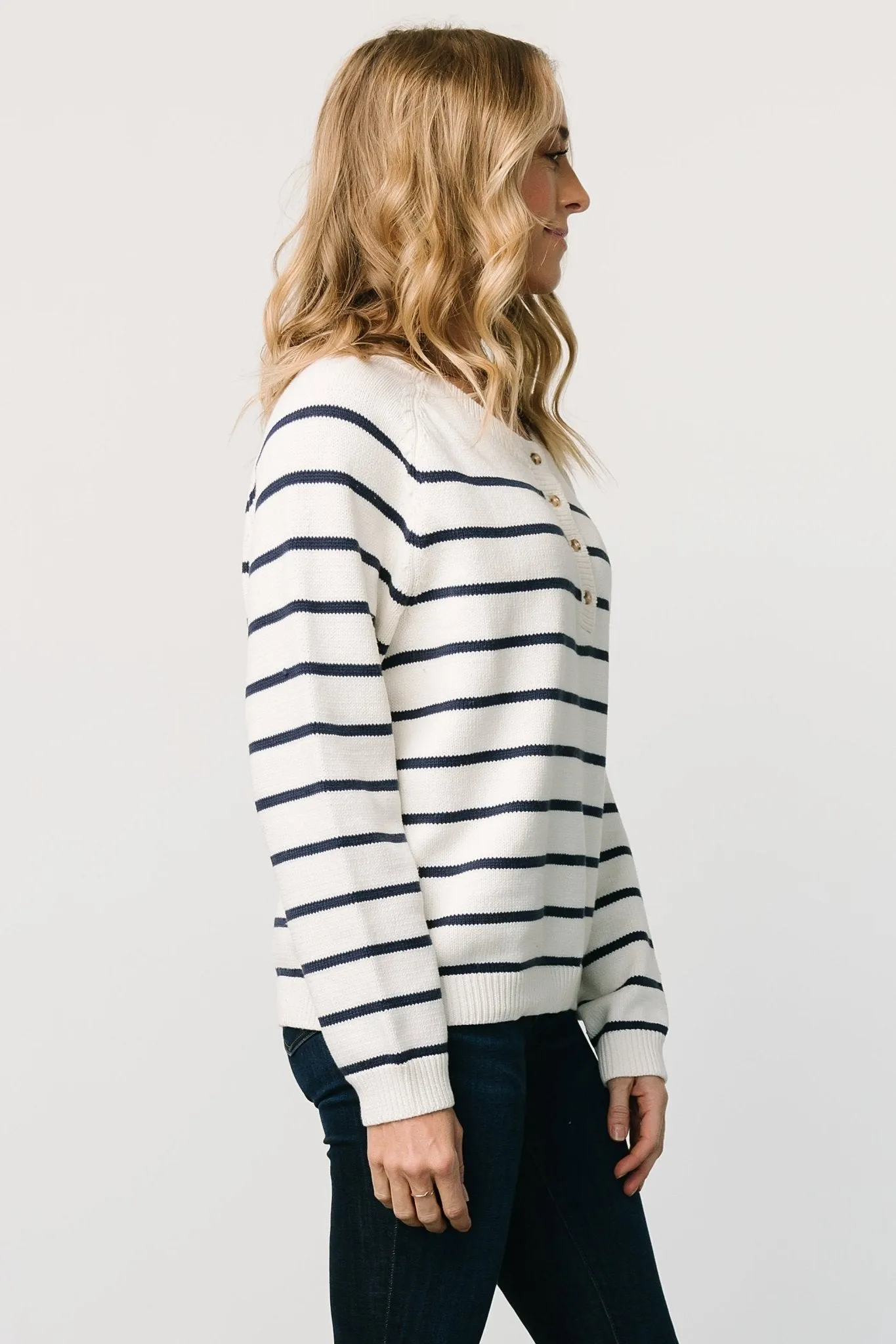 Julien Striped Sweater | Cream + Navy sold by Baltic Born product image thumbnail 3